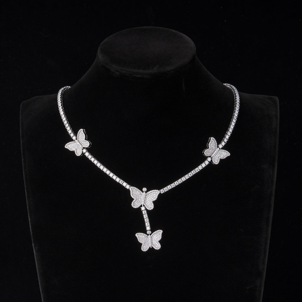 3MM Butterfly Moissanite Tennis Chain Necklace
