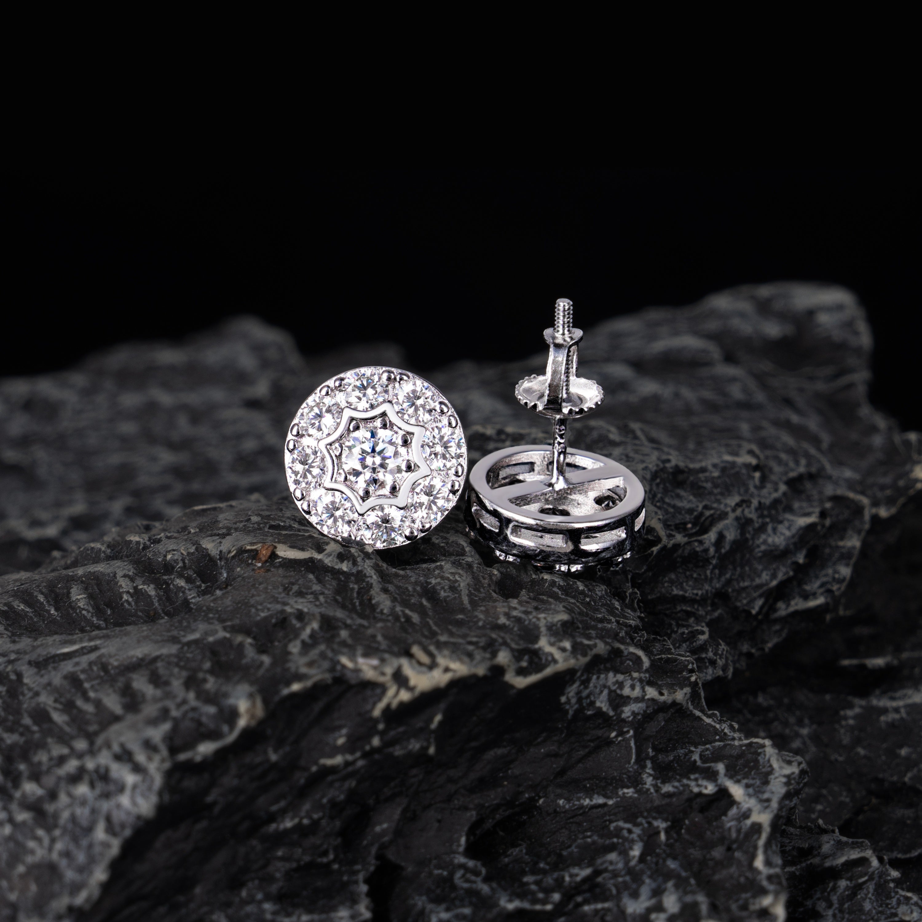 10MM Moissanite Stud Earrings VVS Double Halo Pavé Screw Back – alternate product view 3
