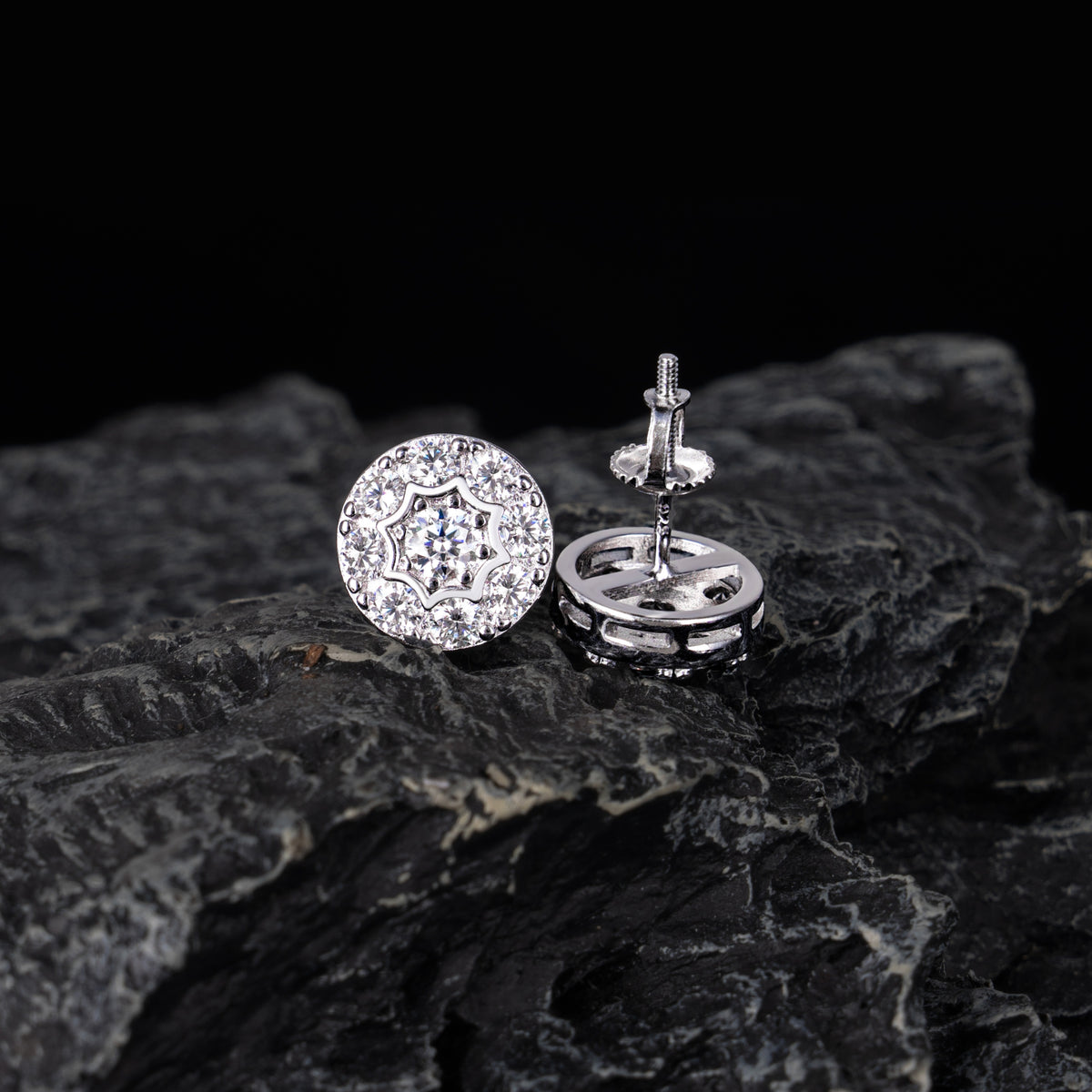 10MM Moissanite Stud Earrings VVS Double Halo Pavé Screw Back – alternate product view 3