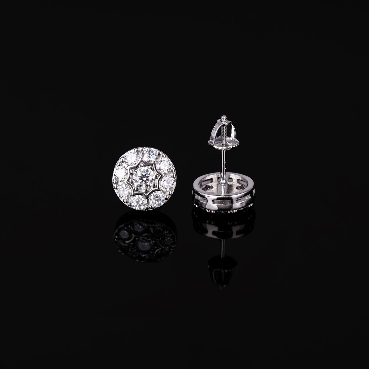 10MM Moissanite Stud Earrings VVS Double Halo Pavé Screw Back – alternate product view 5