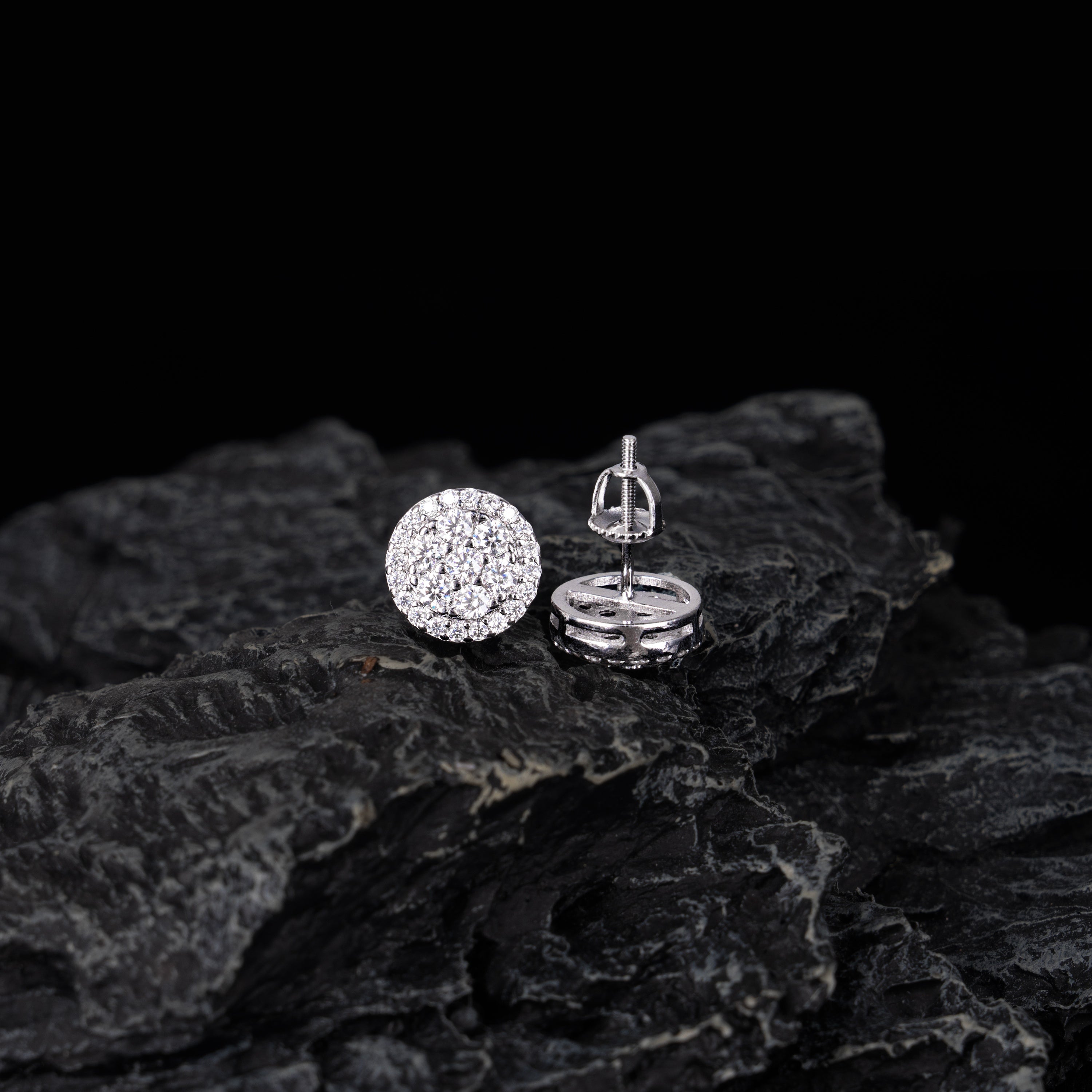 10MM Round Cluster Moissanite Stud Earrings VVS Halo Screw Back – alternate product view 3