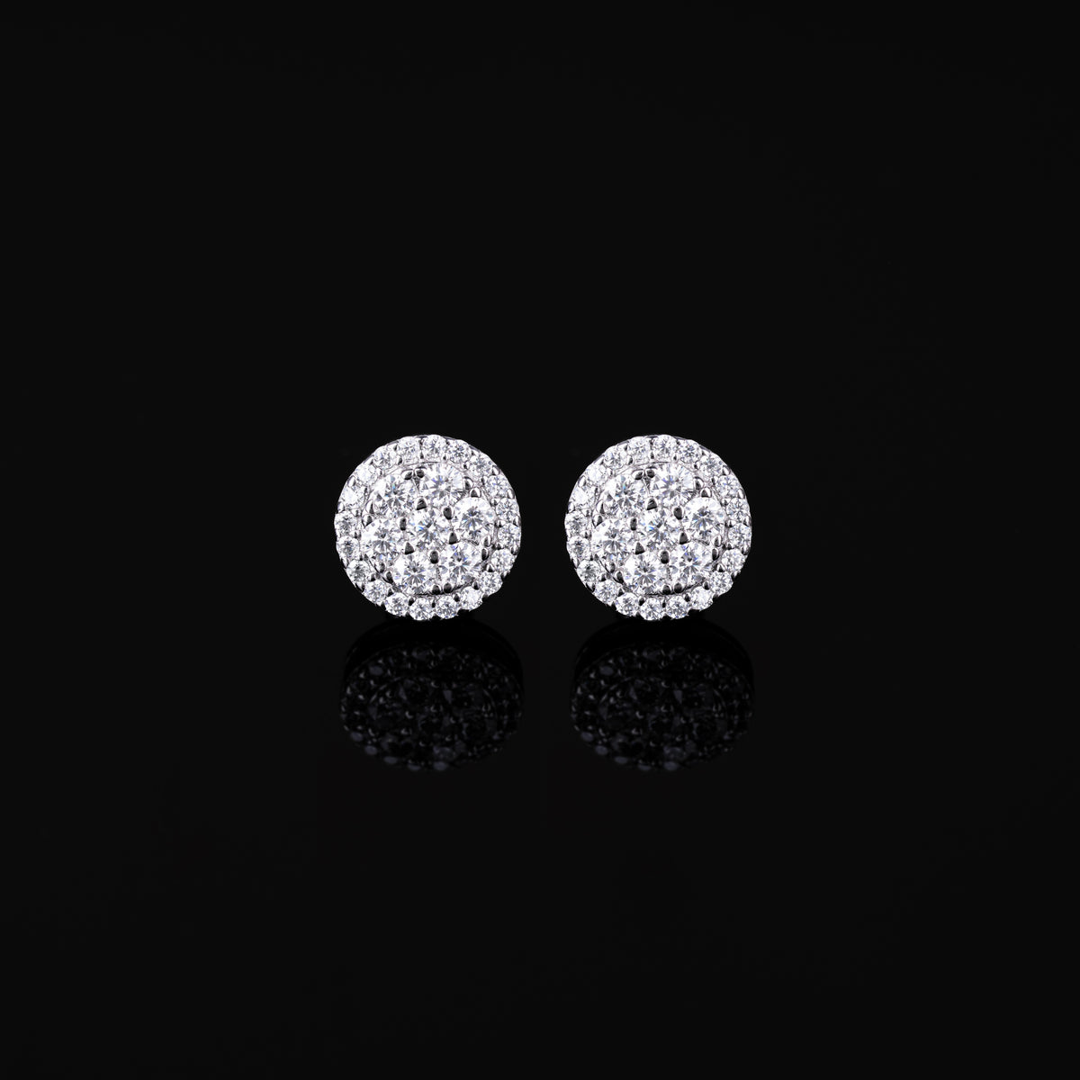 10MM Round Cluster Moissanite Stud Earrings VVS Halo Screw Back – alternate product view 6