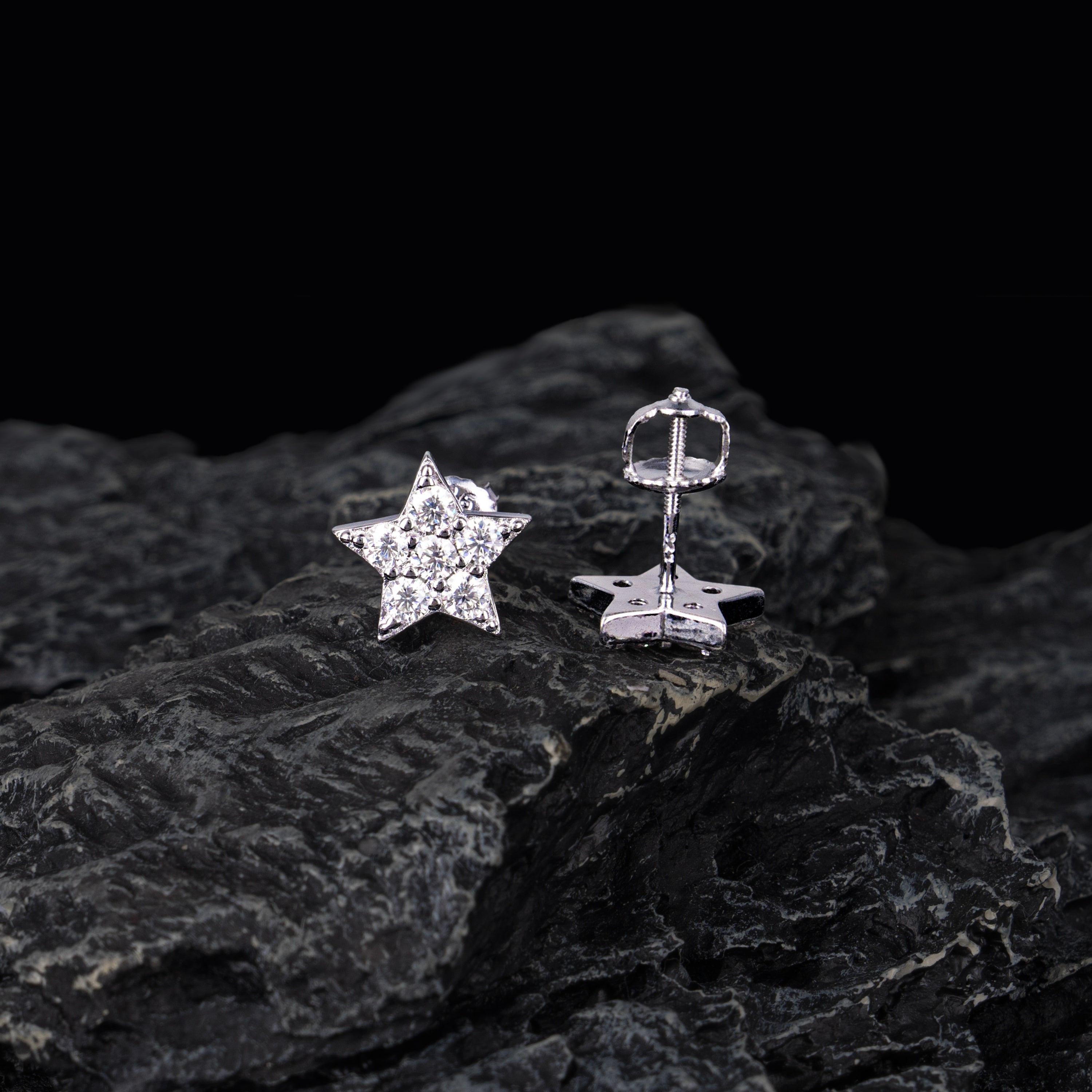 10MM Iced Out Star Moissanite Stud Earrings Five Point Star Pavé Design – alternate product view 3