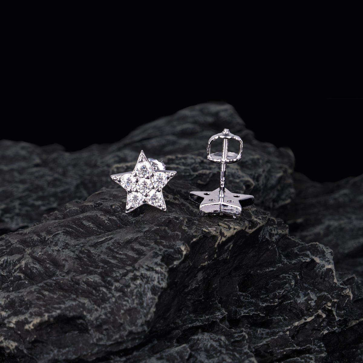 10MM Iced Out Star Moissanite Stud Earrings Five Point Star Pavé Design – alternate product view 3