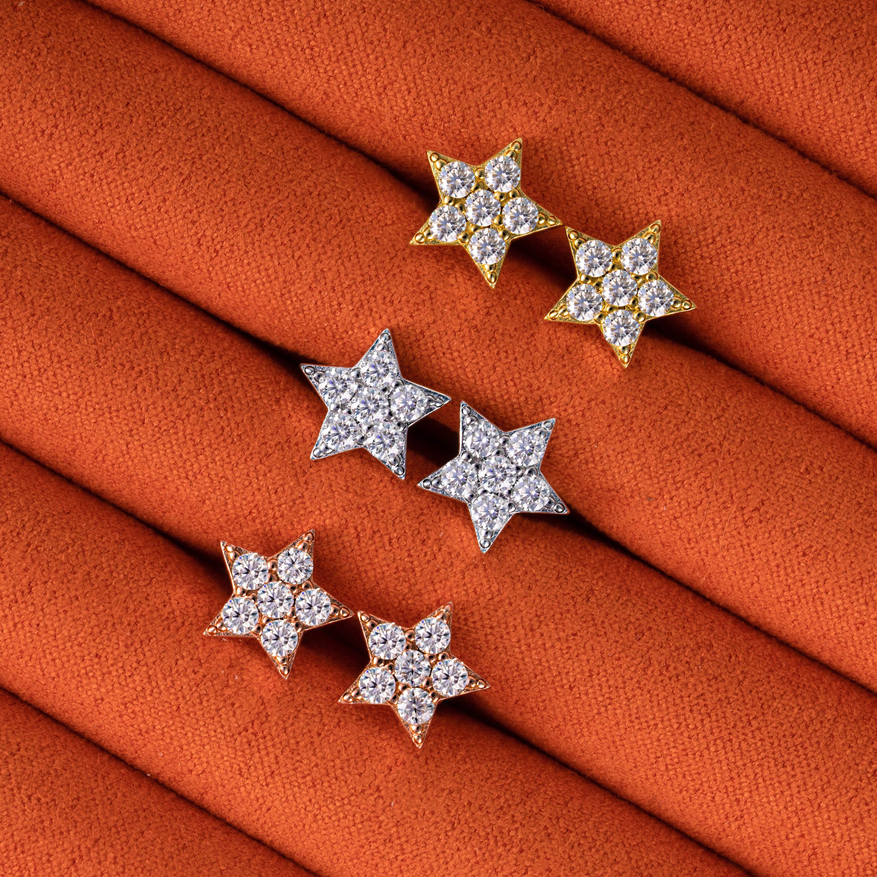 10MM Iced Out Star Moissanite Stud Earrings Five Point Star Pavé Design – alternate product view 4