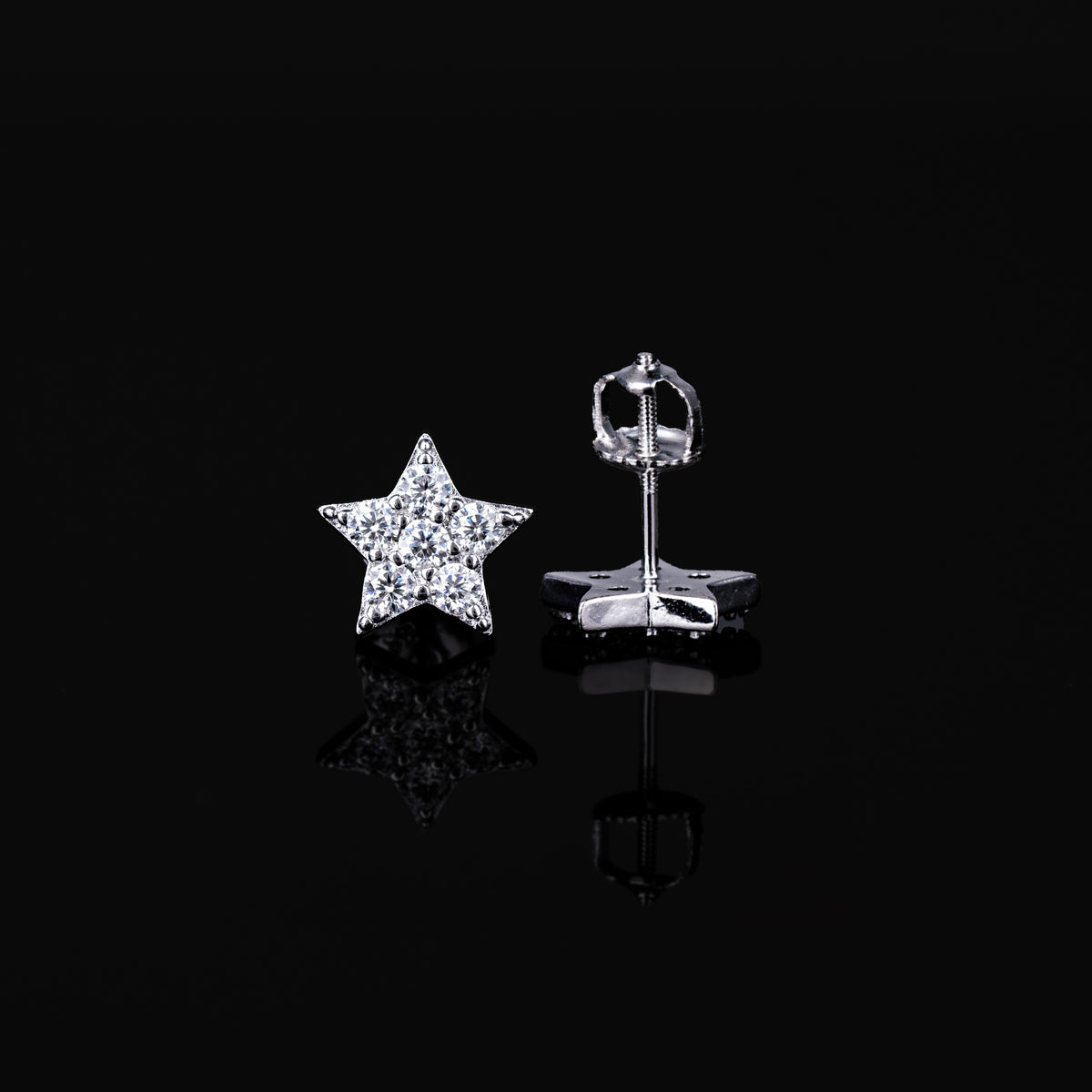 10MM Iced Out Star Moissanite Stud Earrings Five Point Star Pavé Design – alternate product view 5