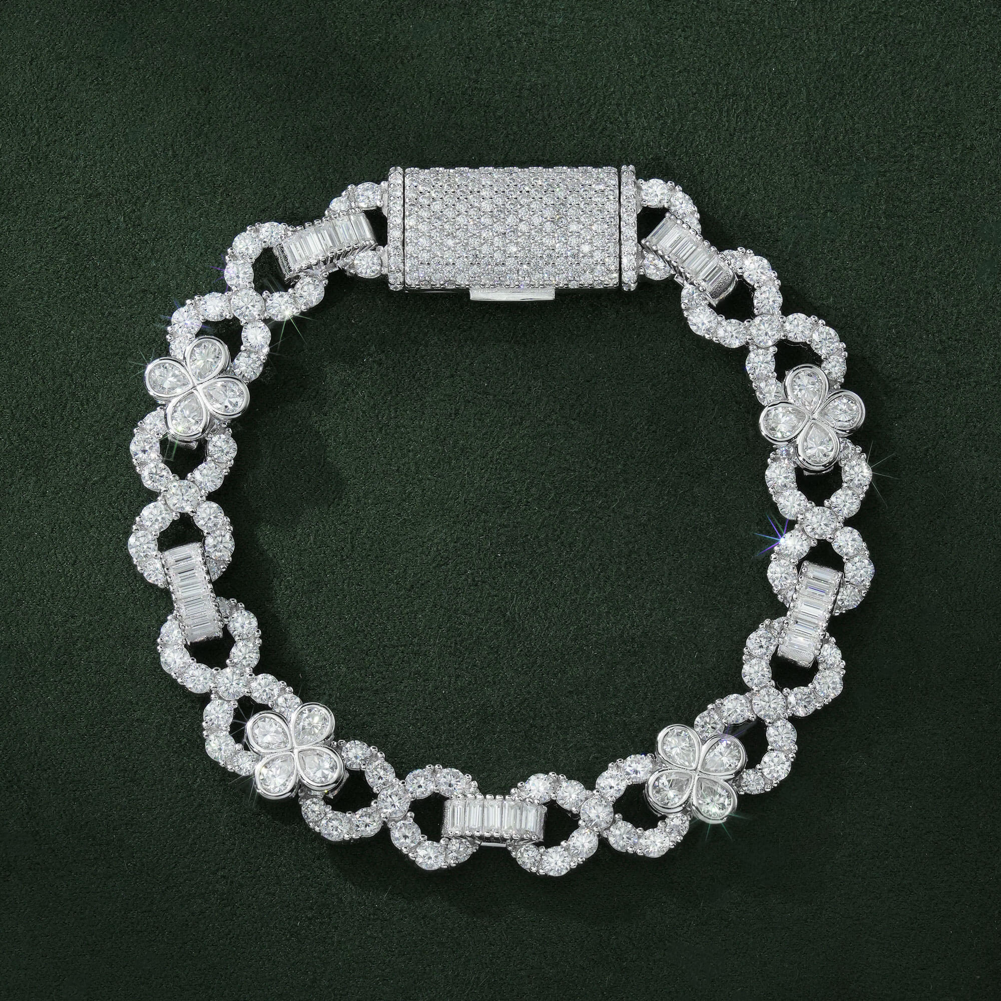 10MM Iced Out Flower Infinity Link VVS Moissanite Cuban Bracelet by Sommarnox