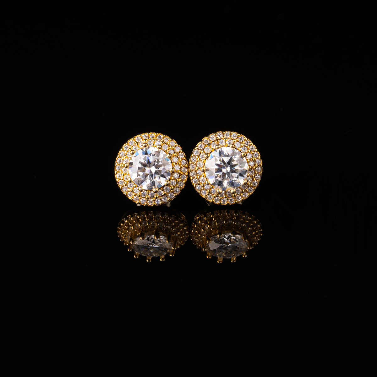 10MM Round Center Moissanite Stud Earrings VVS Double Halo Pavé