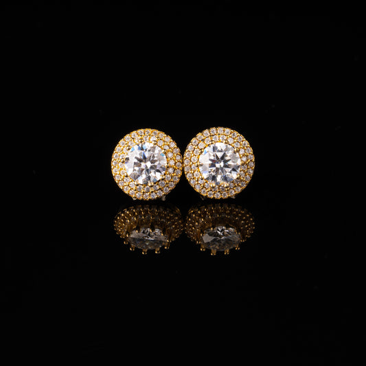 10MM Round Center Moissanite Stud Earrings VVS Double Halo Pavé