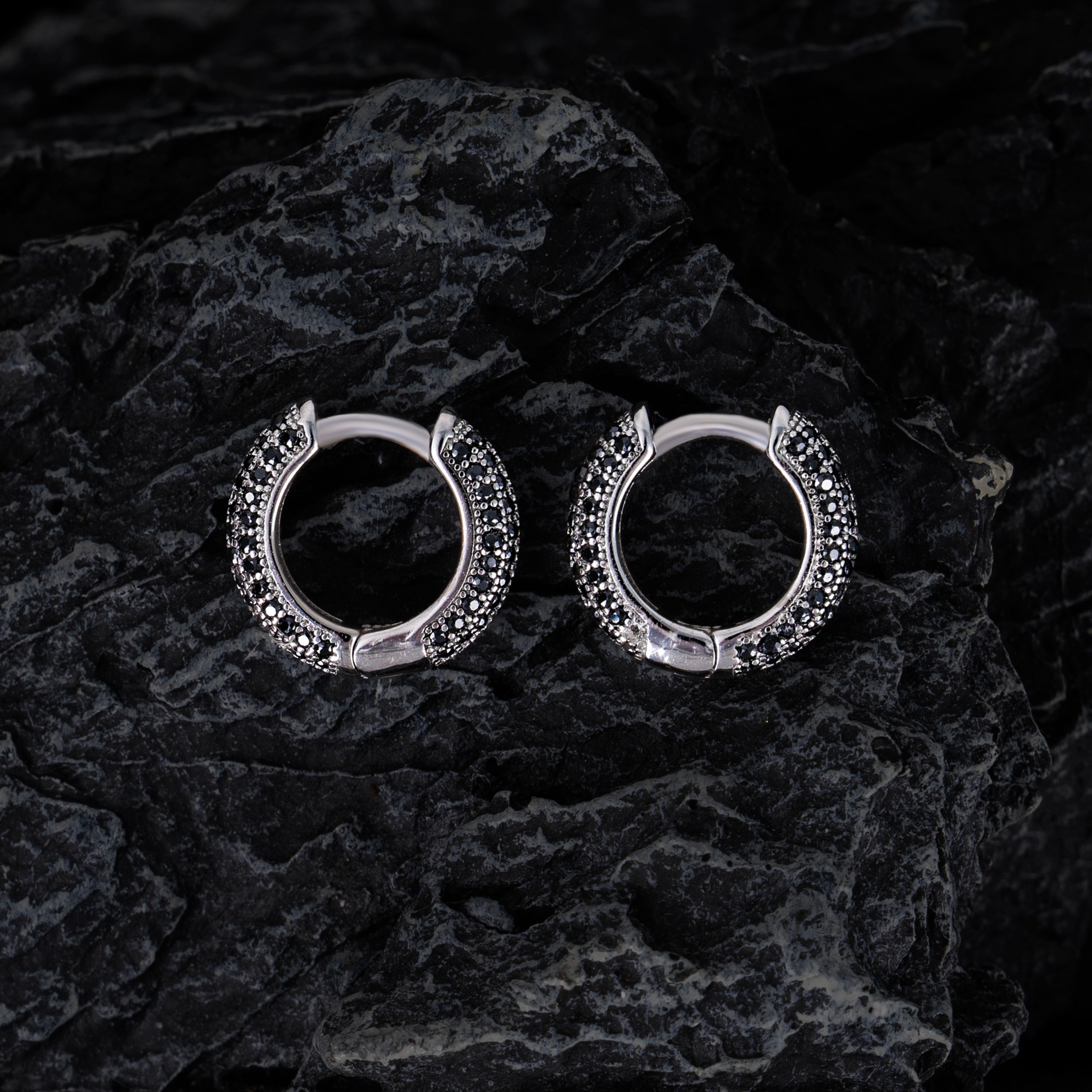 10MM Black & White Moissanite Huggie Hoop Earrings Micro Pavé Iced Out – alternate product view 8