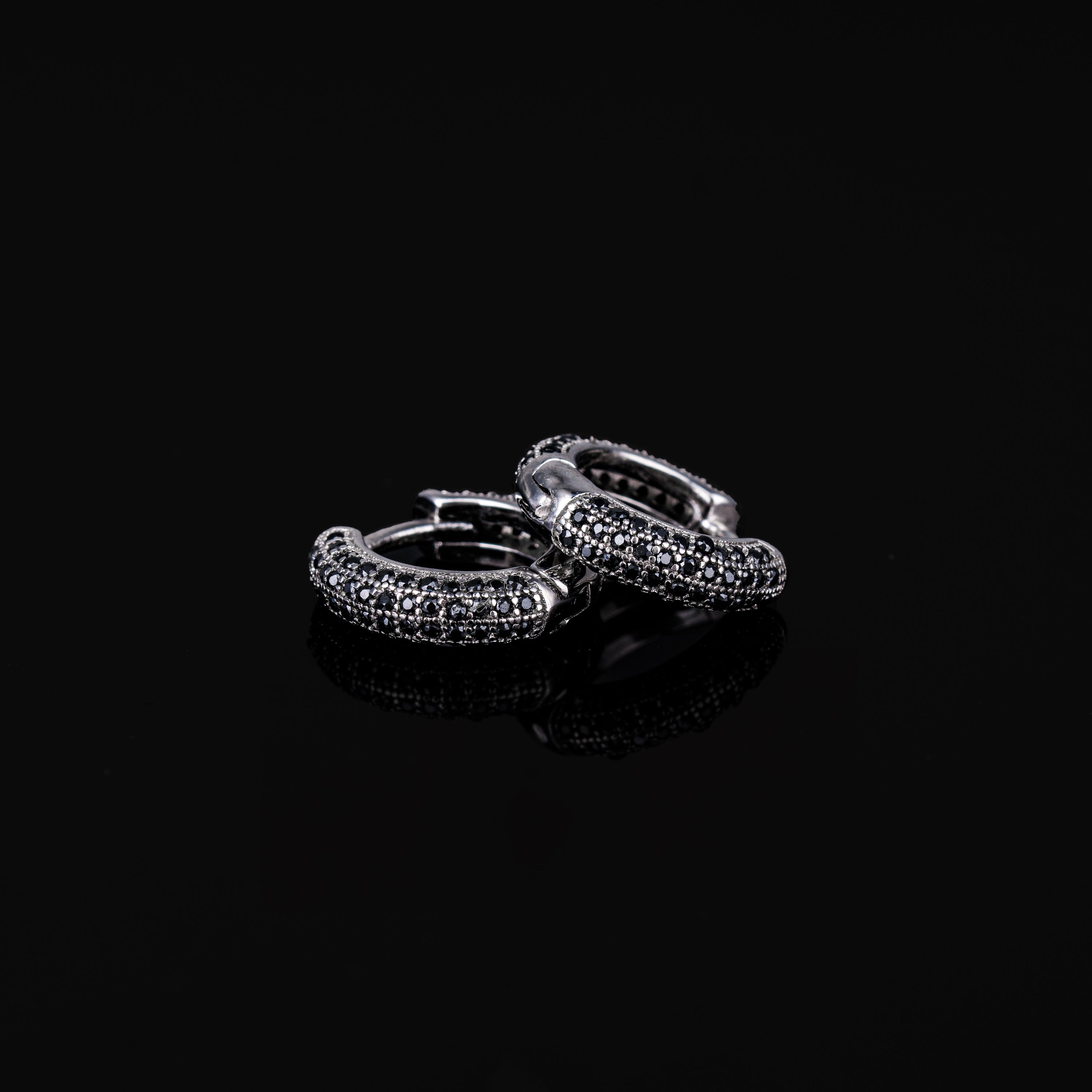 10MM Black & White Moissanite Huggie Hoop Earrings Micro Pavé Iced Out – alternate product view 7