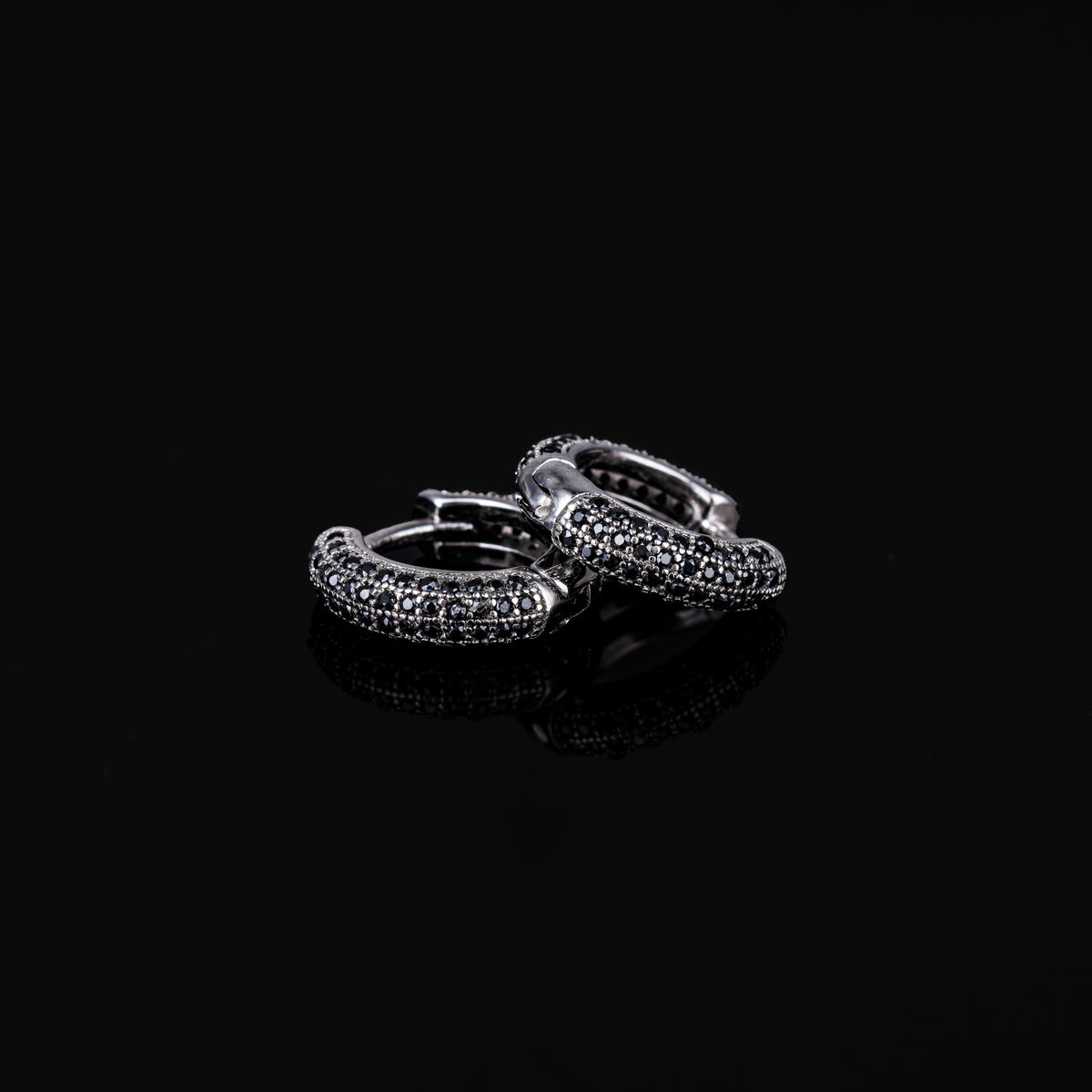10MM Black & White Moissanite Huggie Hoop Earrings Micro Pavé Iced Out – alternate product view 7