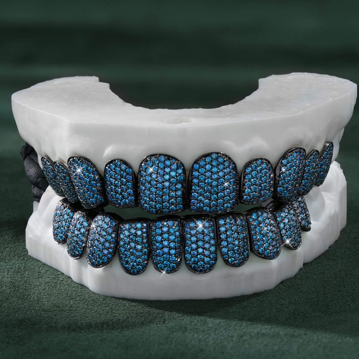 Black Plated Blue VVS Moissanite Deep Cut Iced Out Grillz by Sommarnox