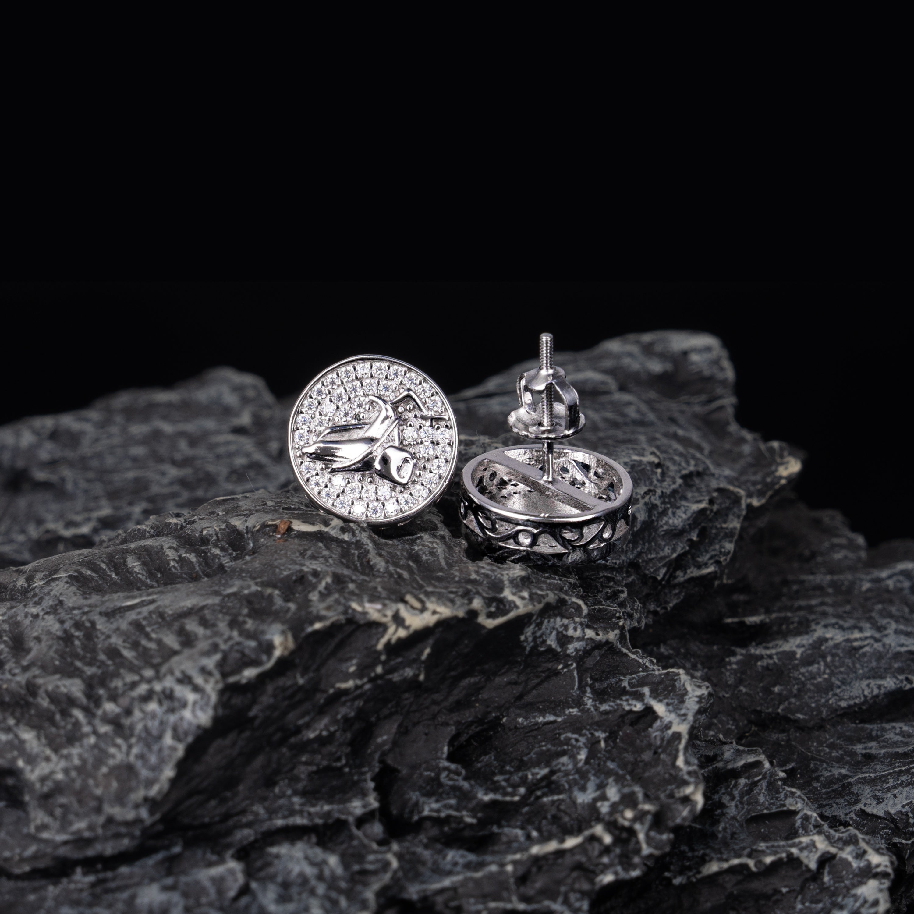 12MM Praying Hands Moissanite Stud Earrings VVS Pavé Round Screw Back – alternate product view 3