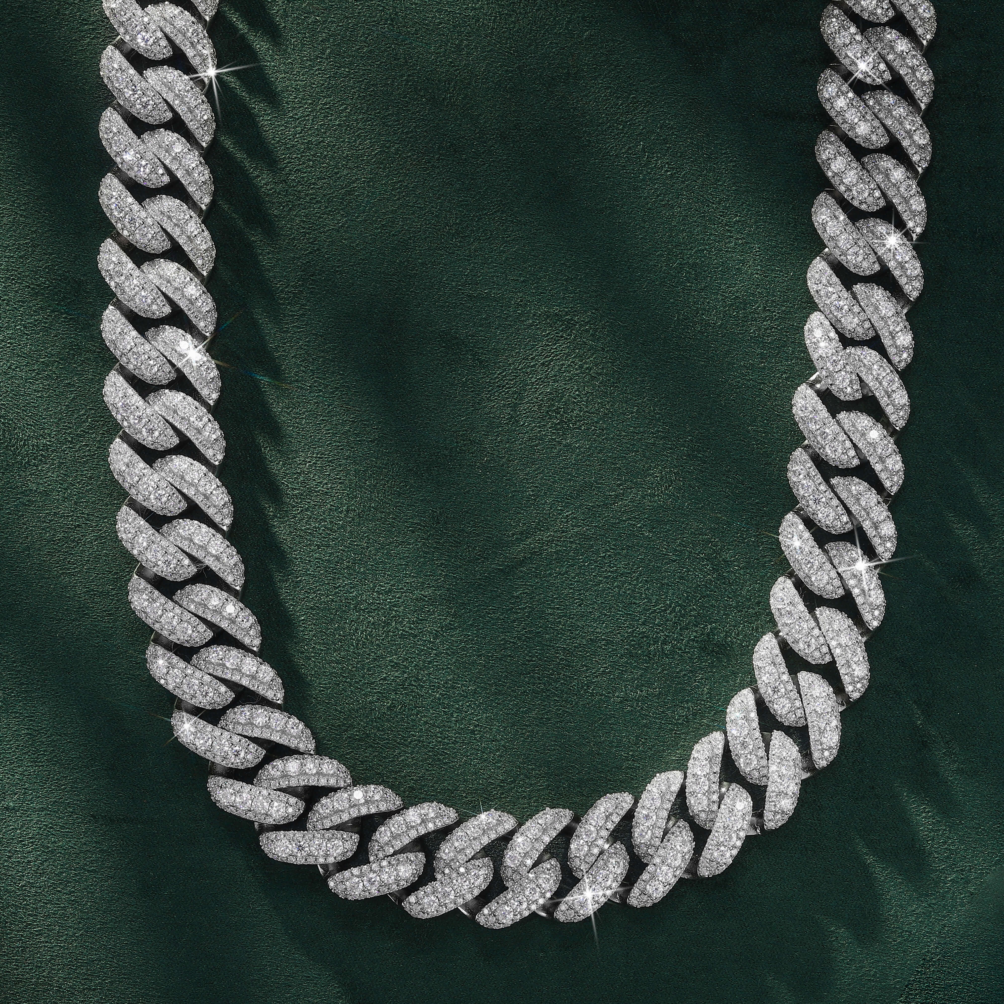 13MM Triple Row Moissanite Cuban Link Chain with Large Center Stones