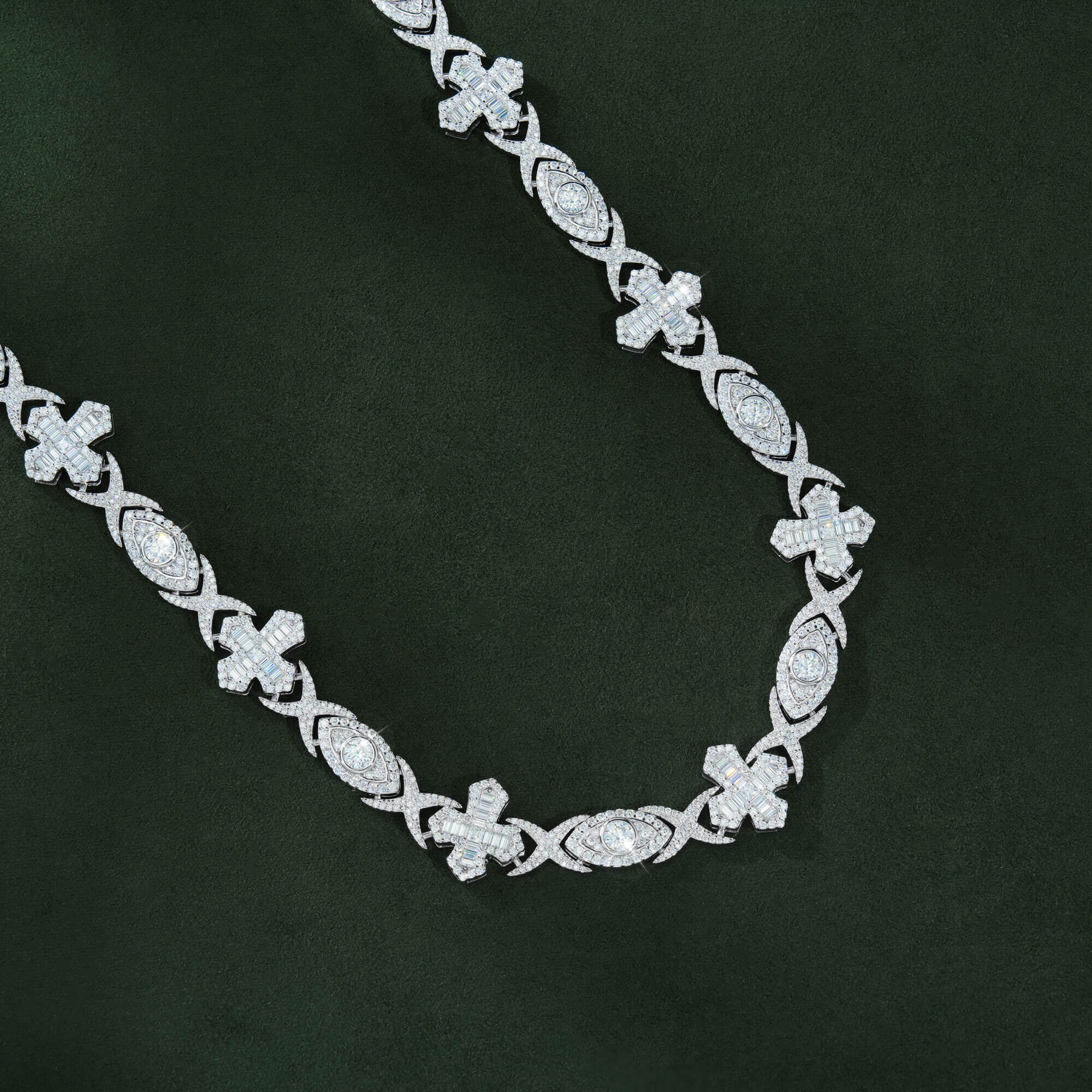 14MM Evil Eye & Cross VVS Moissanite Cuban Link Chain by Sommarnox
