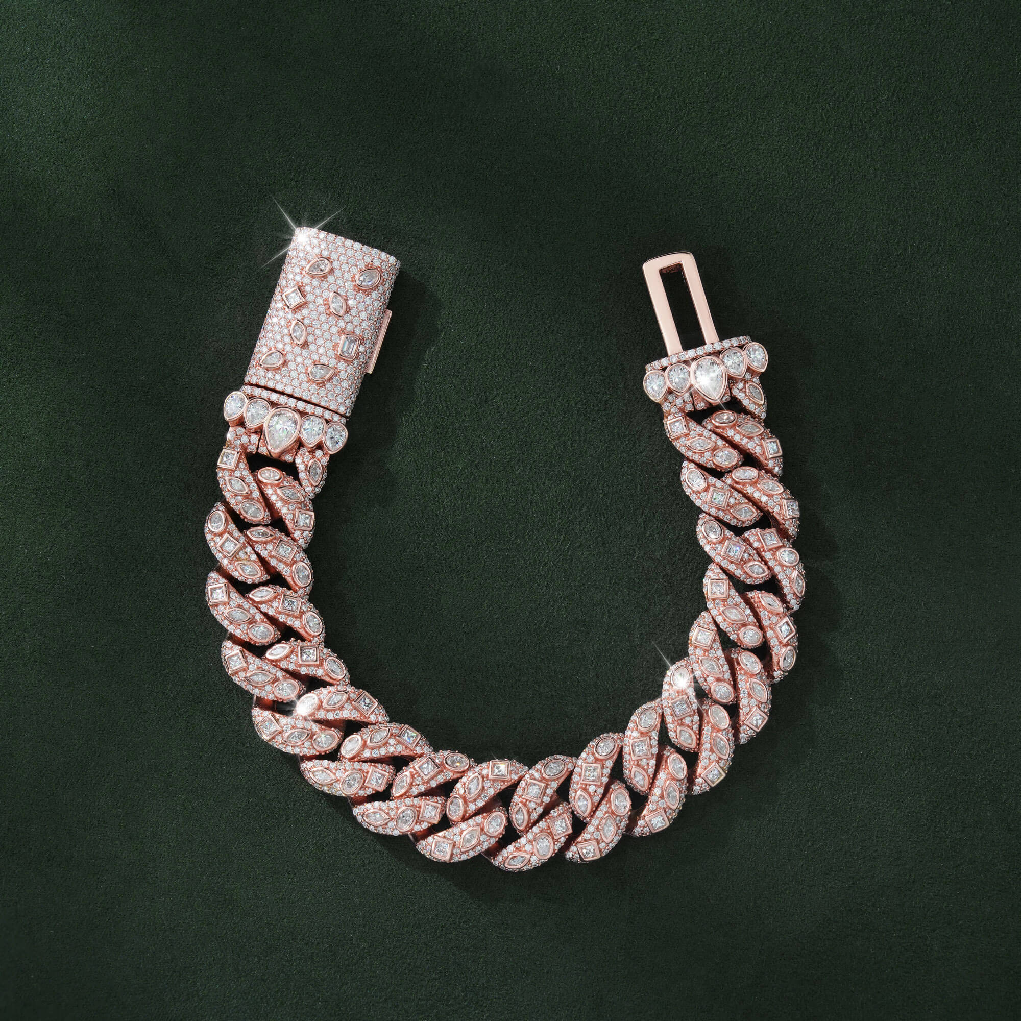 15MM Bezel-Set Mixed Cut VVS Moissanite Cuban Bracelet by Sommarnox