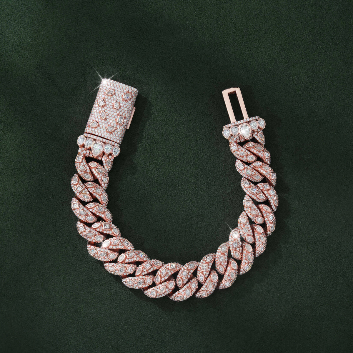 15MM Bezel-Set Mixed Cut VVS Moissanite Cuban Bracelet by Sommarnox