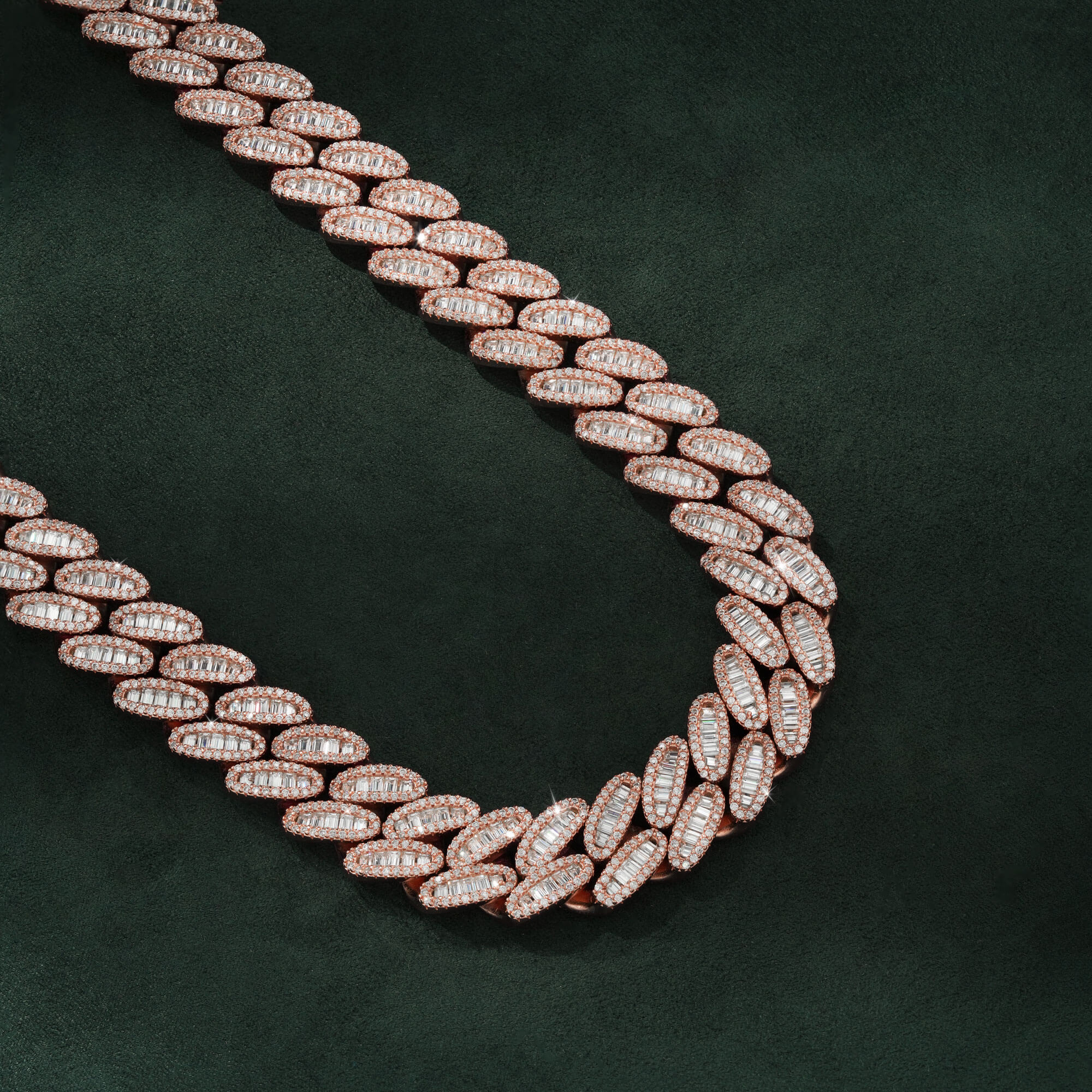 15MM Oval Moissanite Cuban Link Chain - Rose Gold