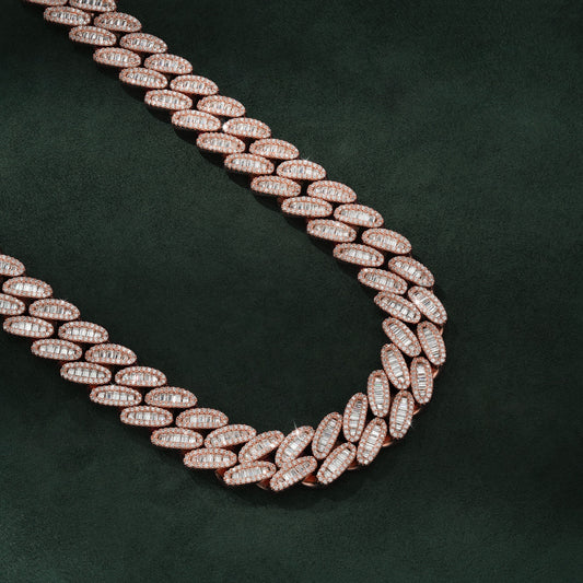 15MM Oval Moissanite Cuban Link Chain - Rose Gold