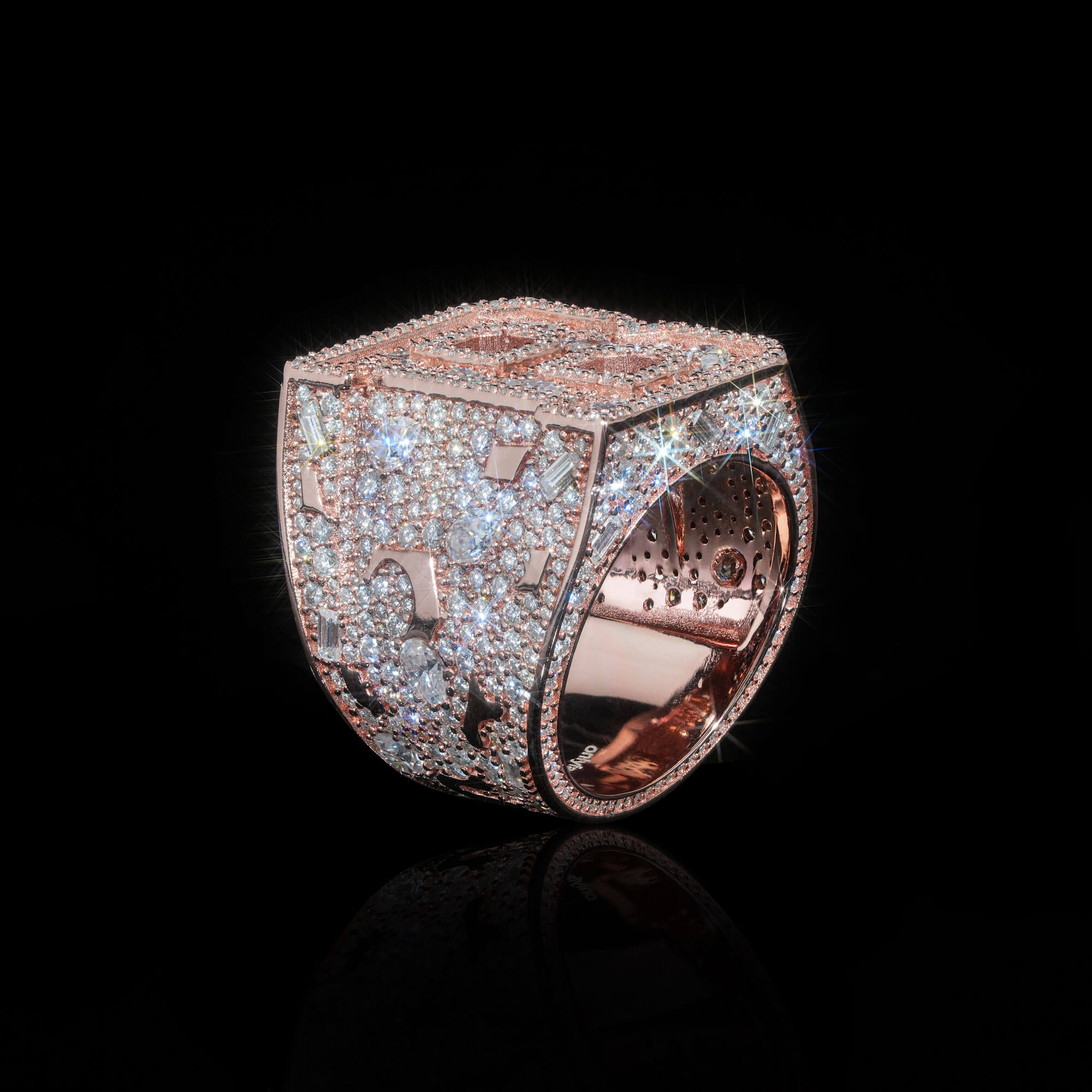 Custom Iced Out Letter Ring – Rose Gold Moissanite Statement Ring