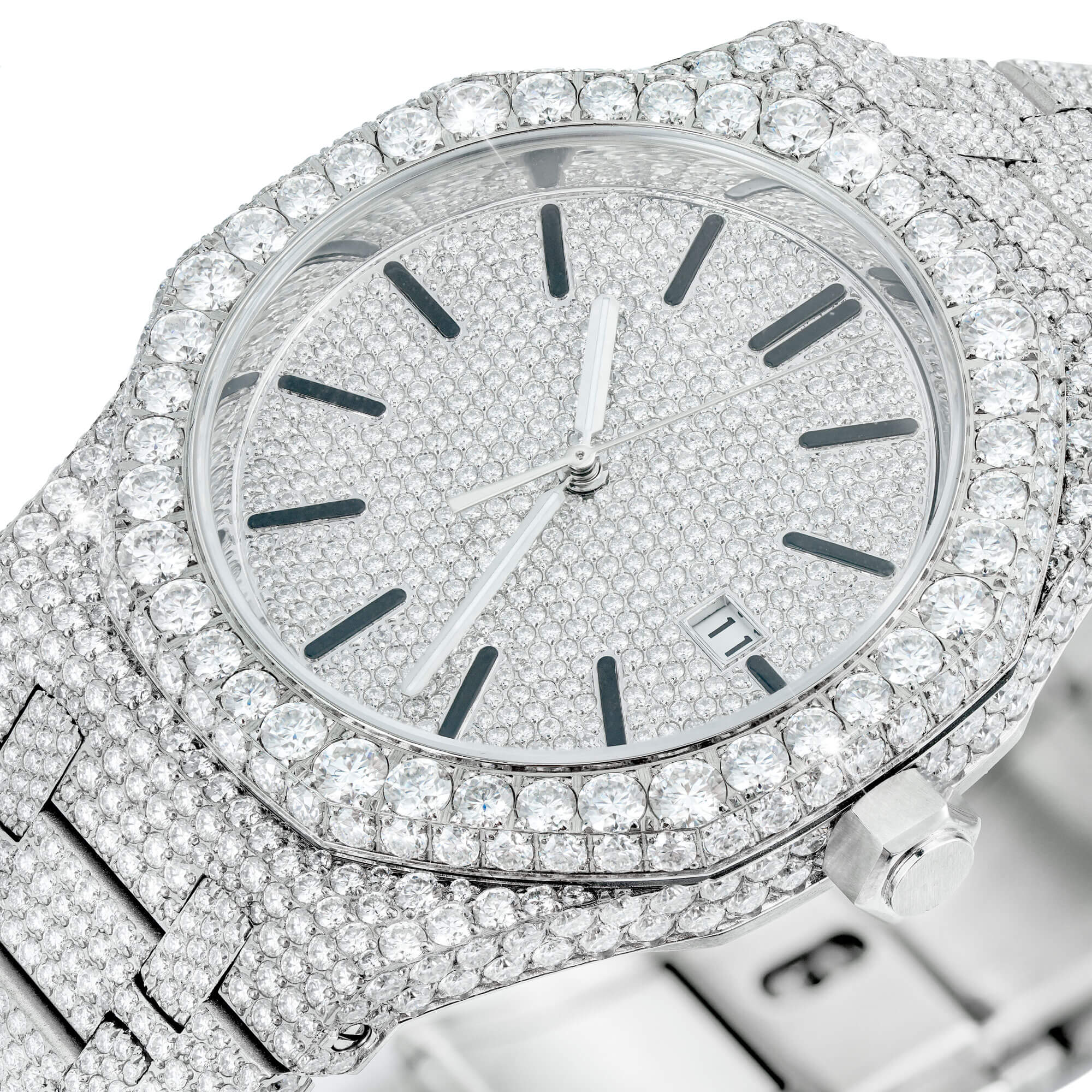 Full Pavé VVS Moissanite Watch | 41MM | White-Tone Finish – alternate product view 2