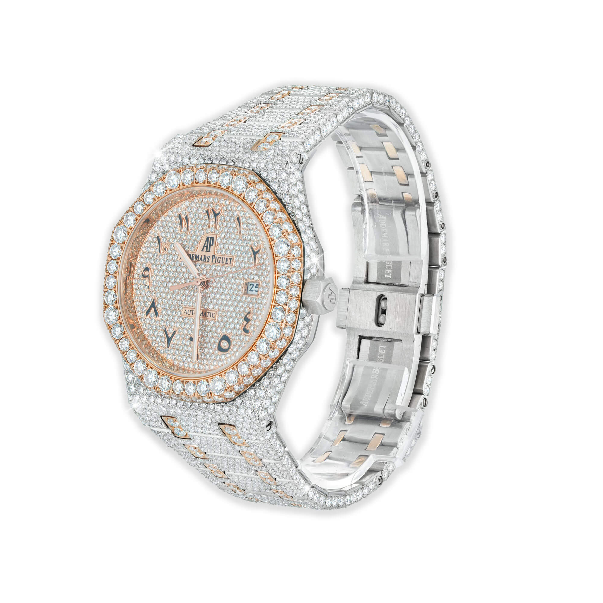 Full Pavé VVS Moissanite Watch | 41MM | White-Tone & Rose-Tone Finish – alternate product view 4