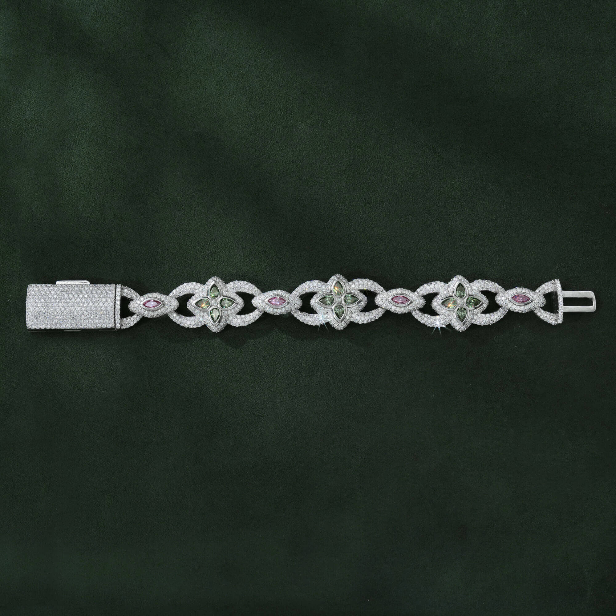 20MM Iced Out Blue-Green Moissanite Clover & Marquise Cut Cuban Bracelet – alternate product view 4