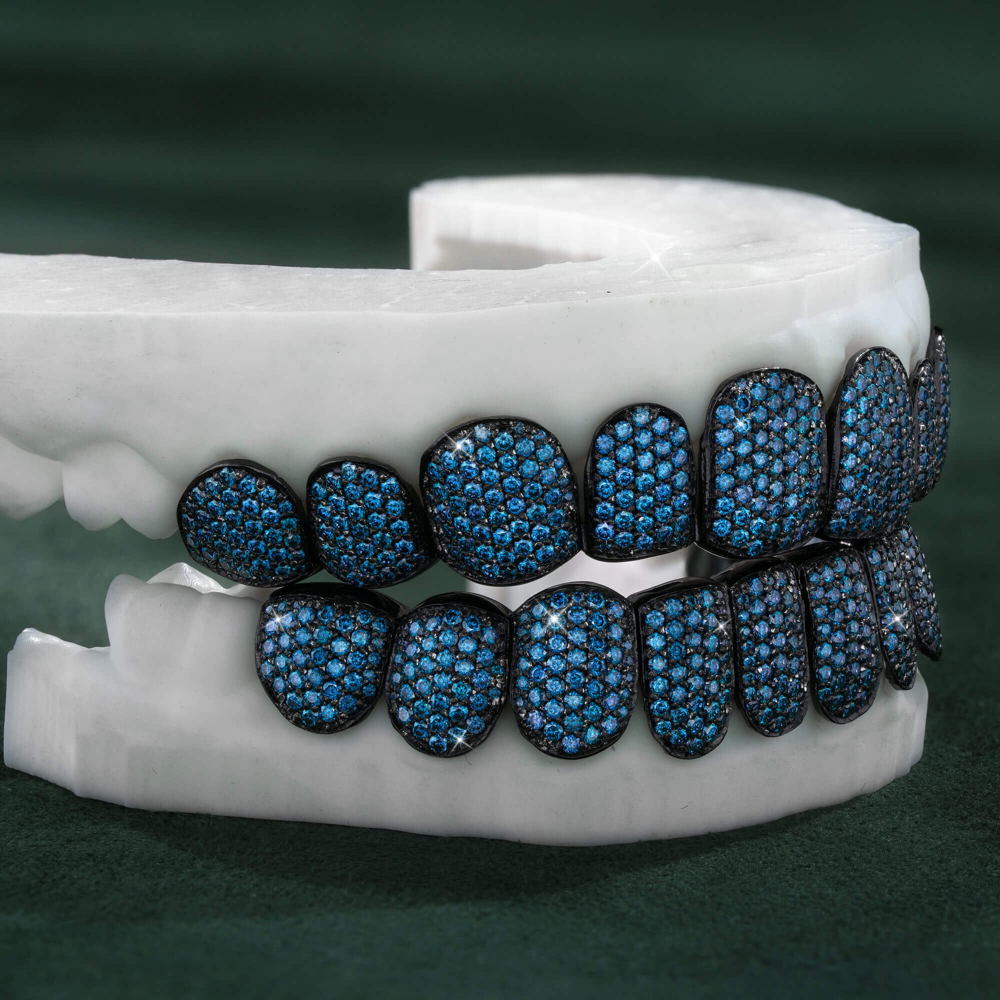 Black Plated Blue VVS Moissanite Deep Cut Iced Out Grillz – alternate product view 4