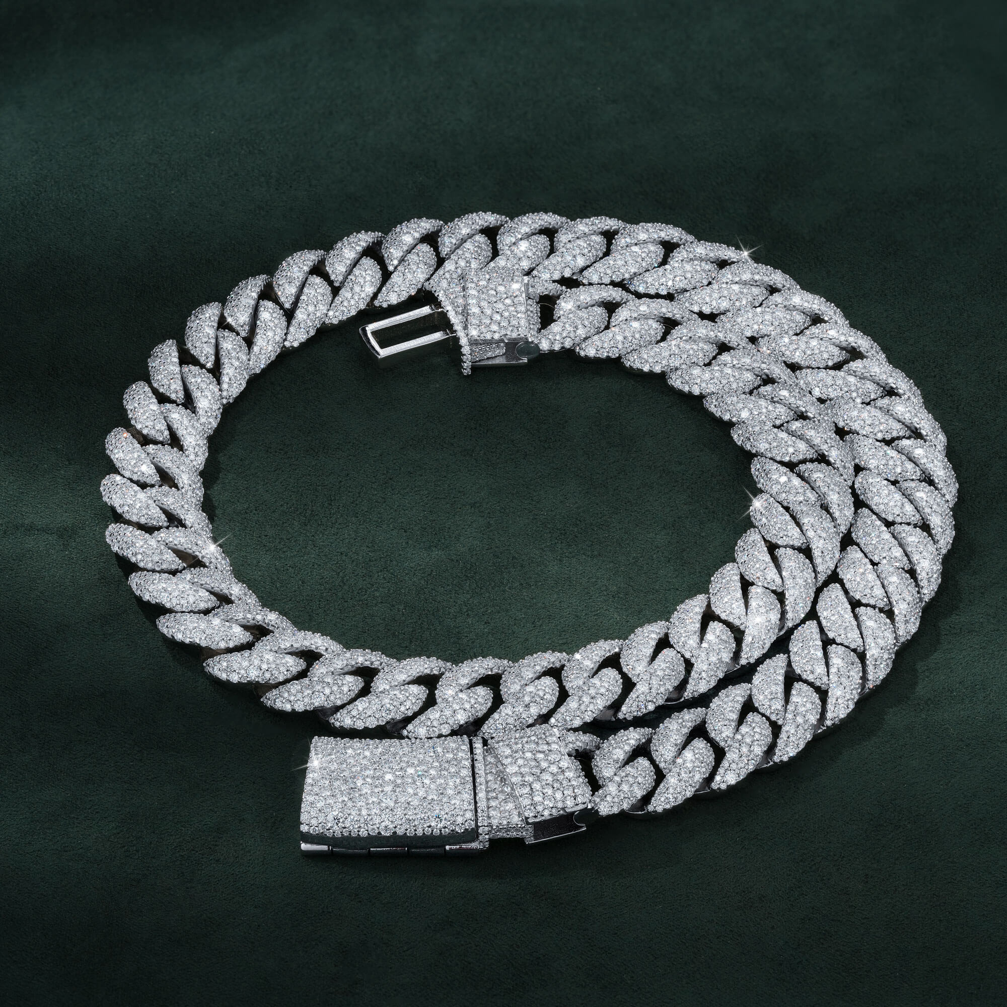 15MM Mixed Size Moissanite Cuban Link Chain Curved Iced Out Heavy Pavé Necklace – alternate product view 3