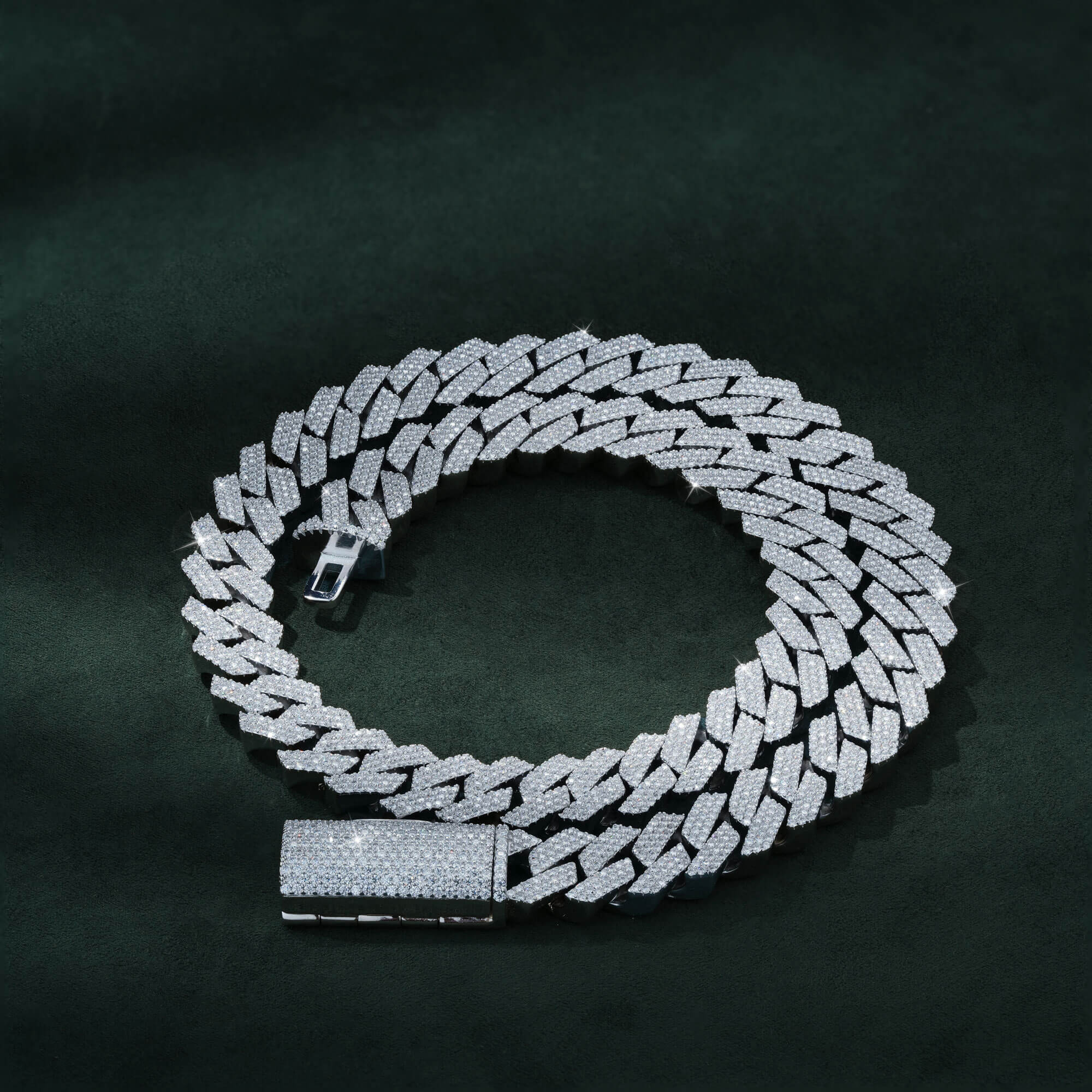 15MM 3 Row Moissanite Cuban Link Chain Iced Out Heavy Full Pavé Necklace – alternate product view 3