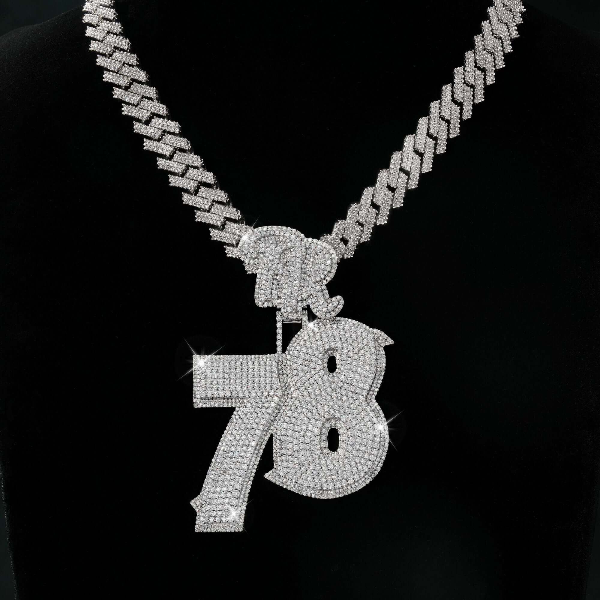 Heavy Iced 78 Number Pendant Drip Flooded Moissanite Bling Statement Charm – alternate product view 5