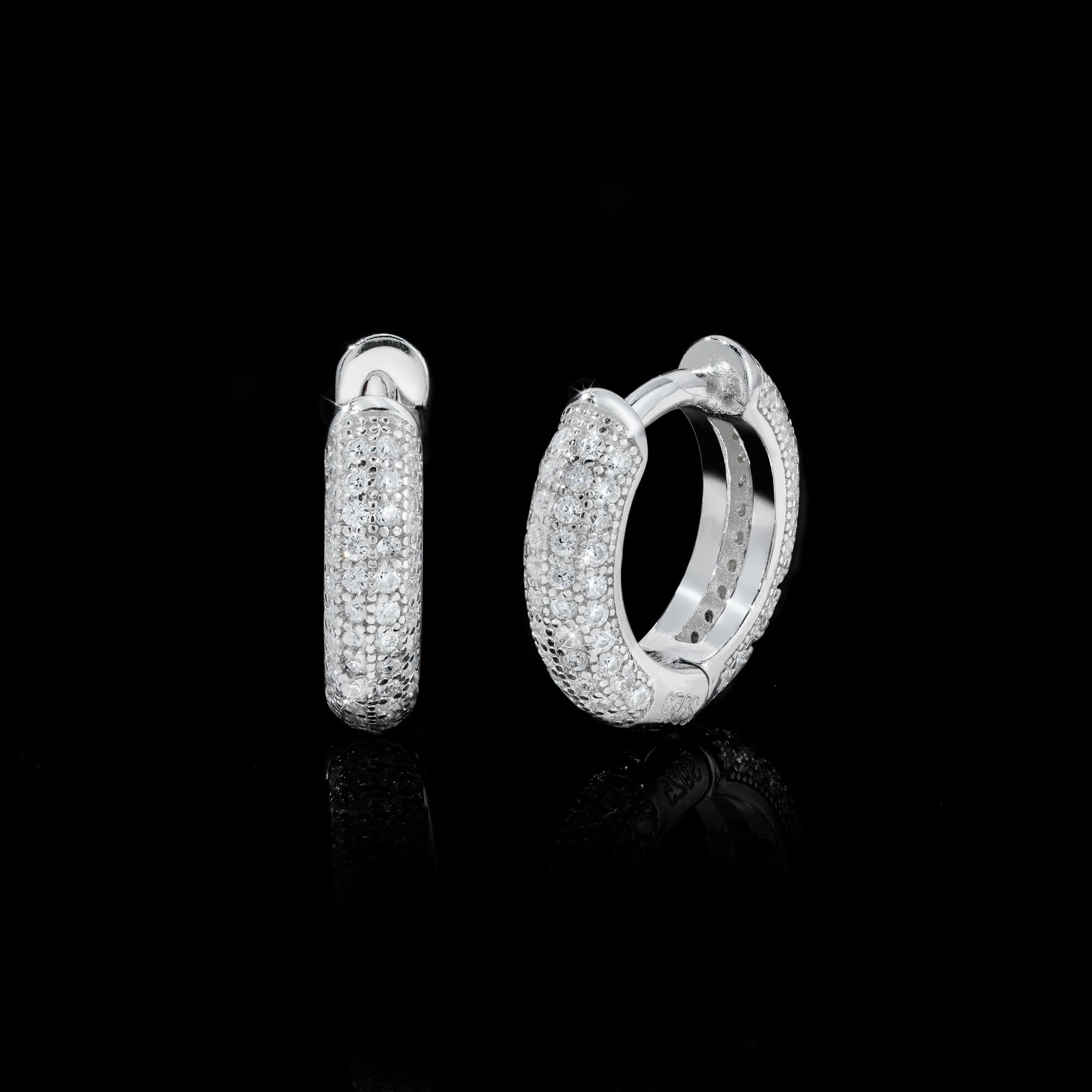 10MM Black & White Moissanite Huggie Hoop Earrings Micro Pavé Iced Out – alternate product view 3