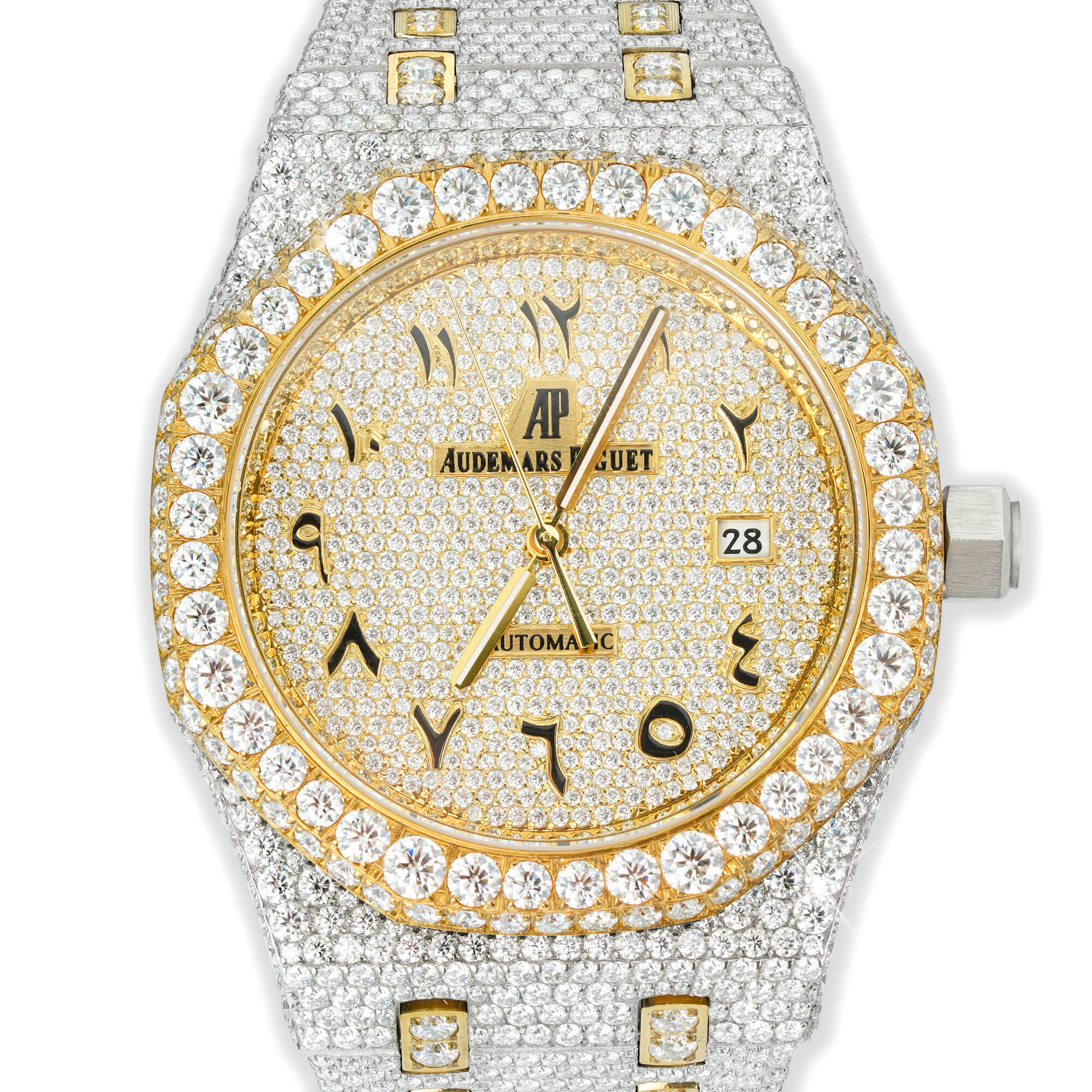 Full Pavé VVS Moissanite Watch | 41MM | White-Tone & Yellow-Tone Finish – alternate product view 3