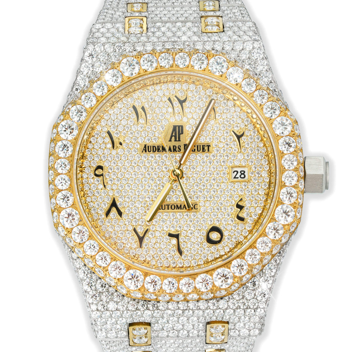 Full Pavé VVS Moissanite Watch | 41MM | White-Tone & Yellow-Tone Finish – alternate product view 3
