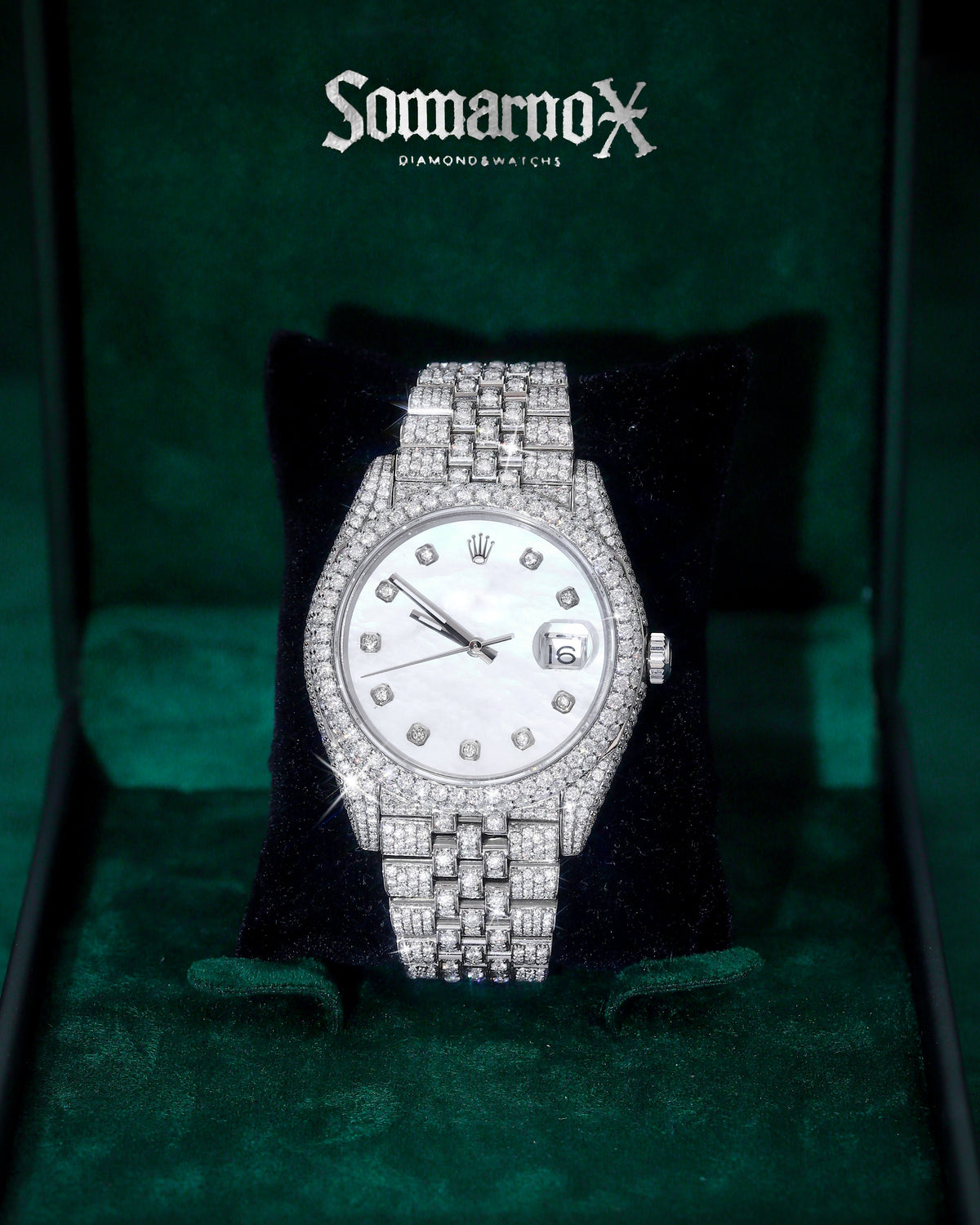 Iced Out Moissanite Watch – White Dial Luxury Pavé Bracelet Design – alternate product view 2