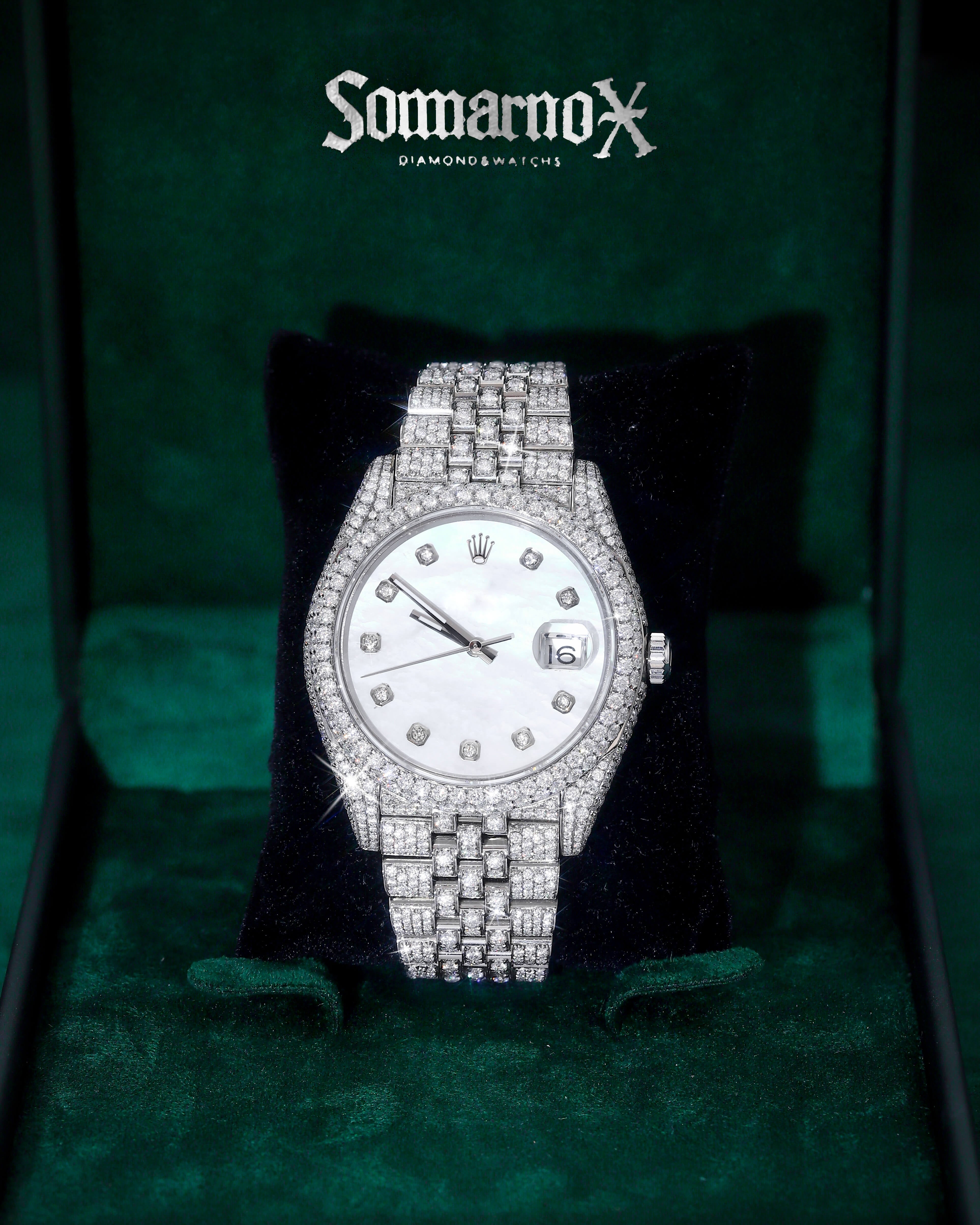 Iced Out Moissanite Watch – White Dial Luxury Pavé Bracelet Design