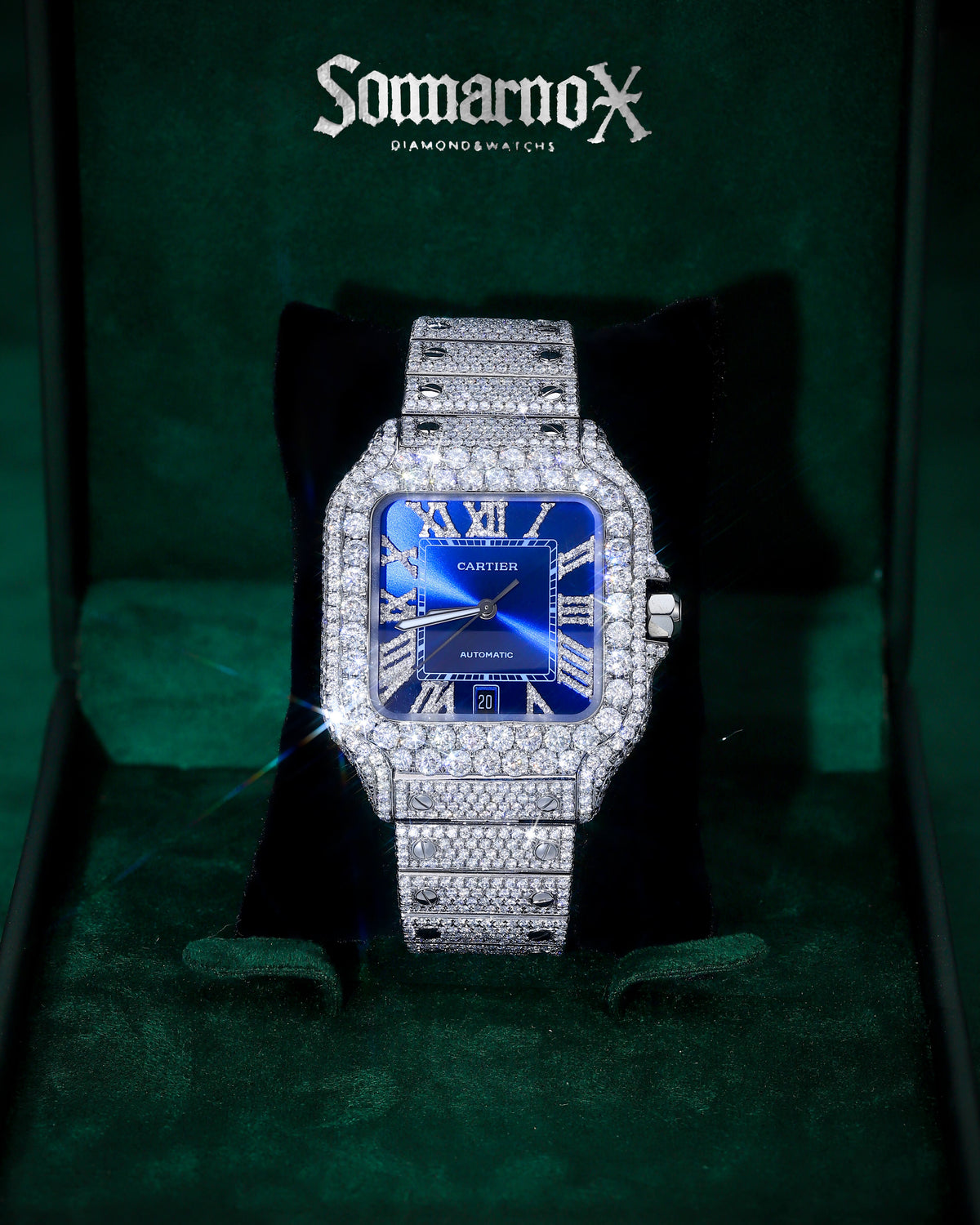 Iced Out Moissanite Watch – Blue Dial Luxury Statement Piece – alternate product view 2