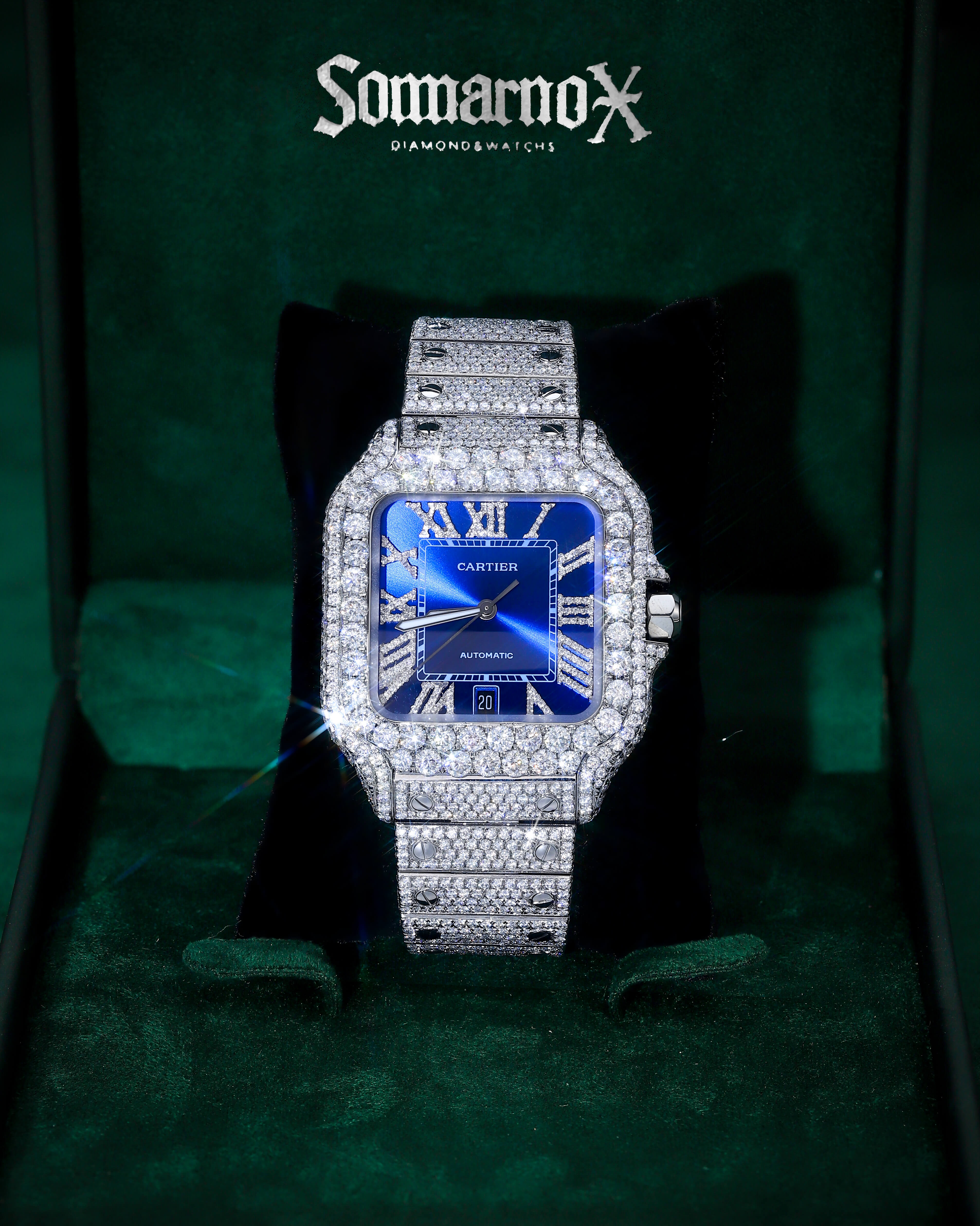 Iced Out Moissanite Watch – Blue Dial Luxury Statement Piece