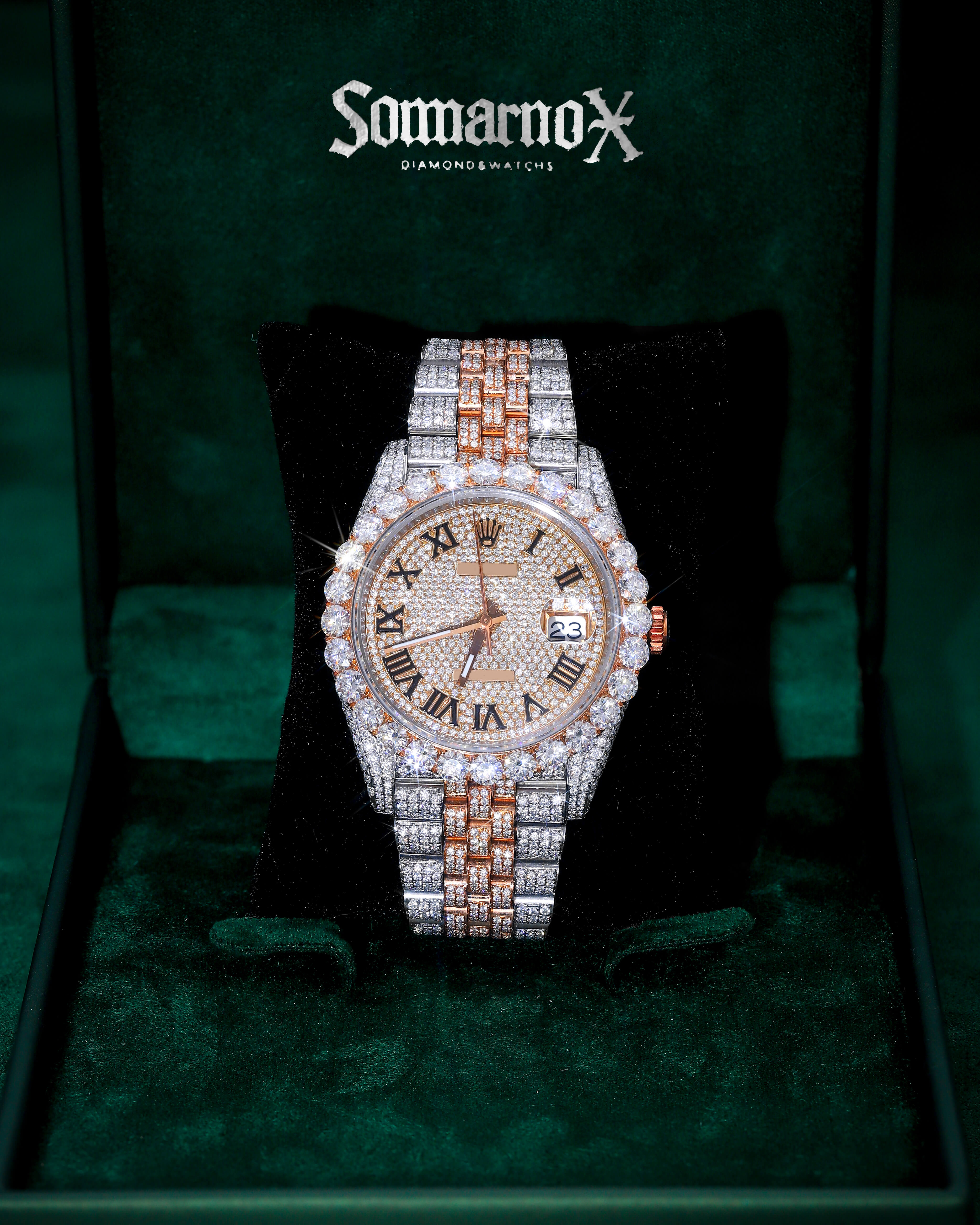 Two-Tone Moissanite Watch – Roman Dial Iced Out Luxury by Sommarnox