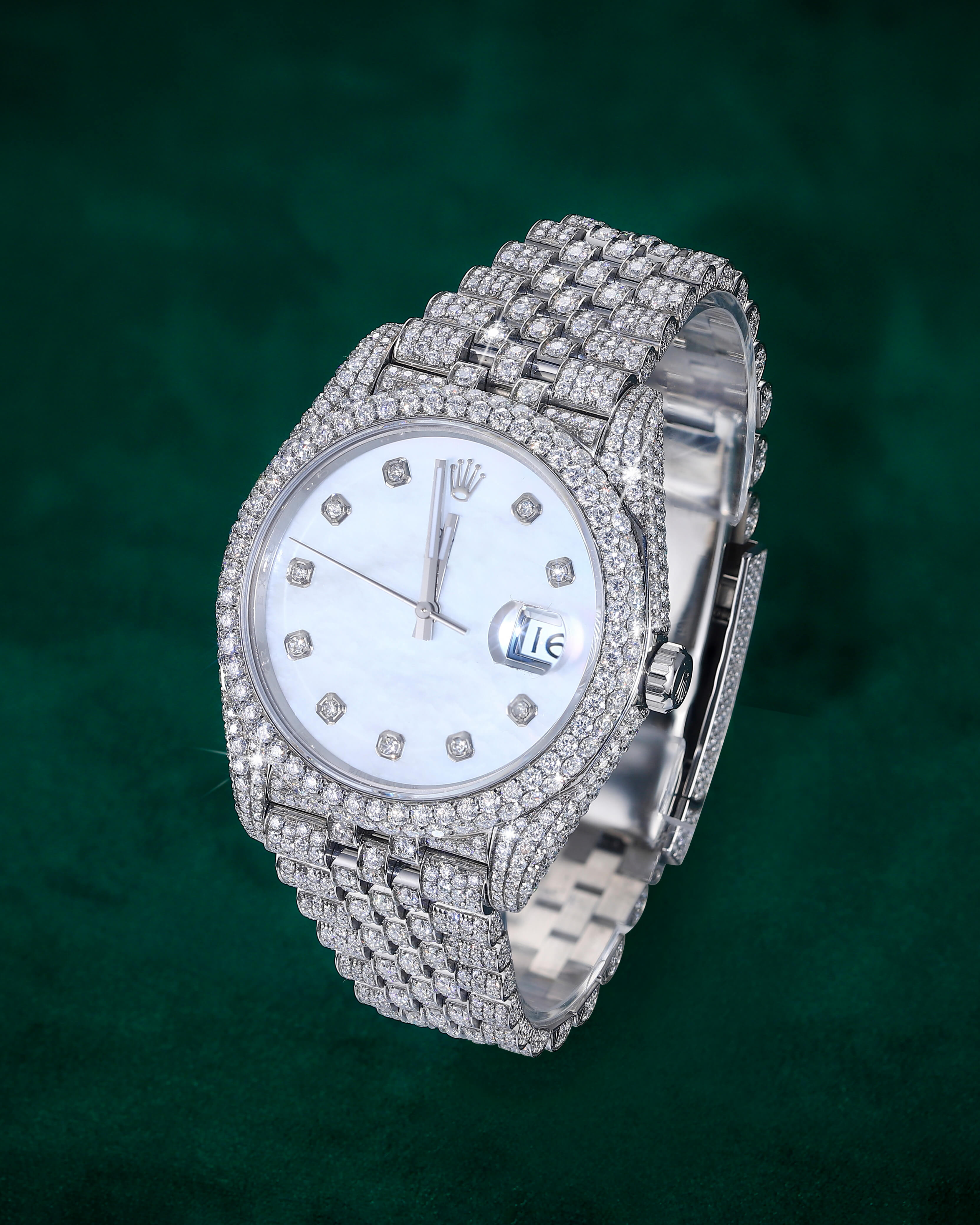 Iced Out Moissanite Watch – White Dial Luxury Pavé Bracelet Design