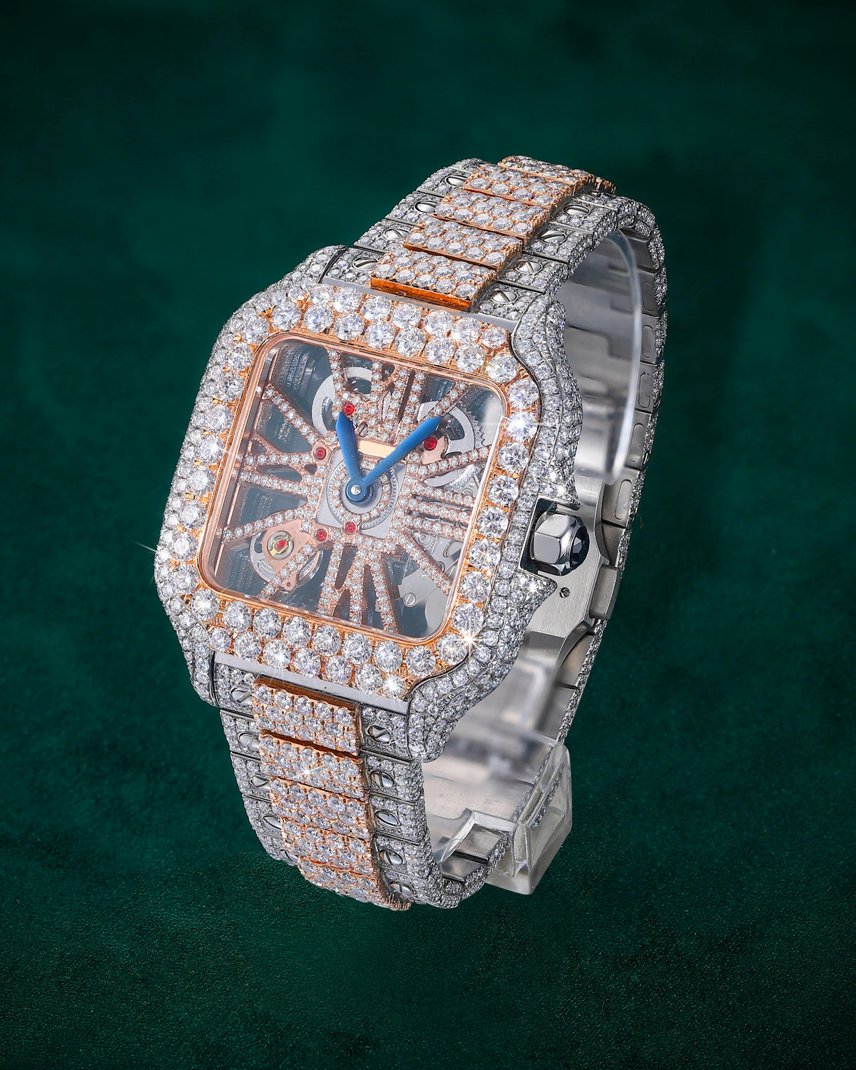 Skeleton Moissanite Watch – Two-Tone Iced Out Luxury Timepiece – alternate product view 3