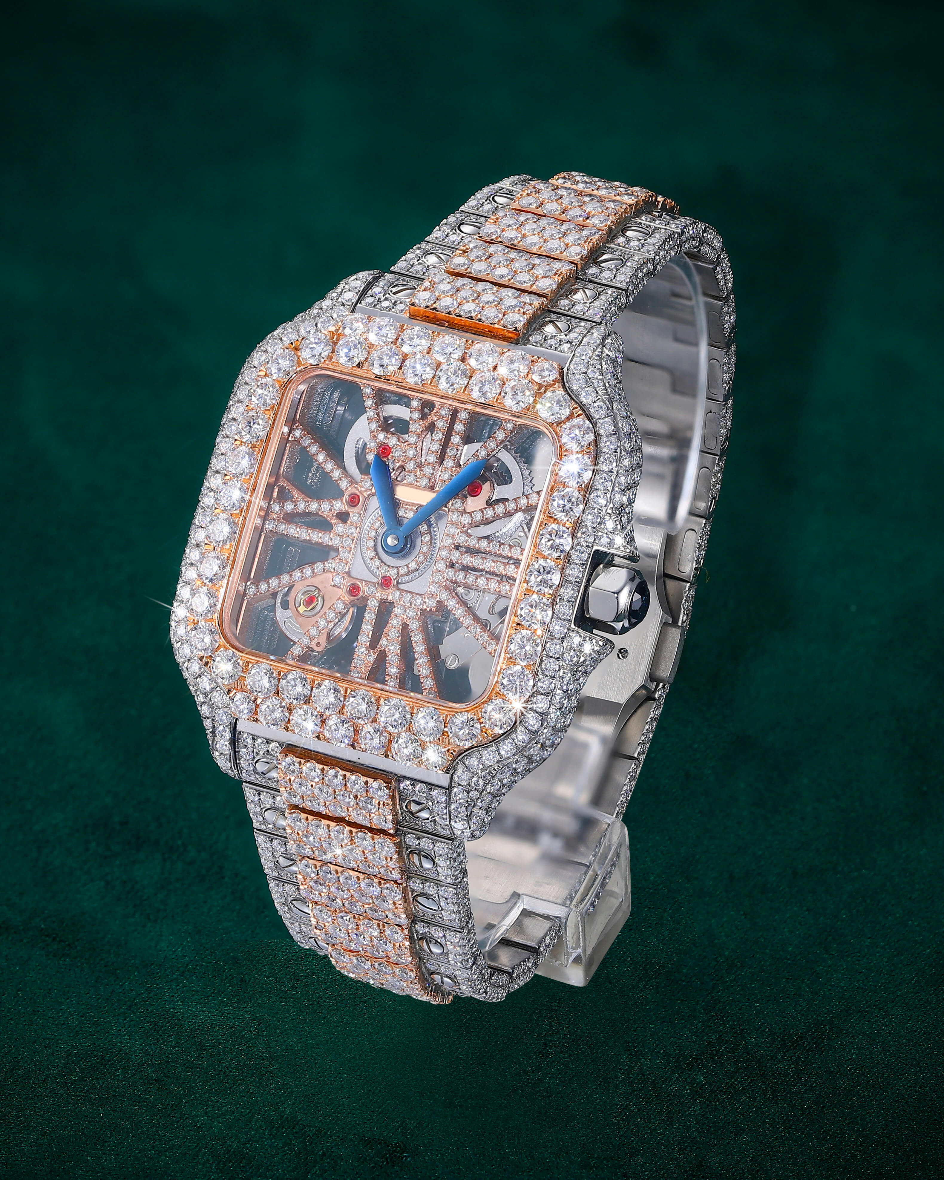 Skeleton Moissanite Watch – Two-Tone Iced Out Luxury Timepiece