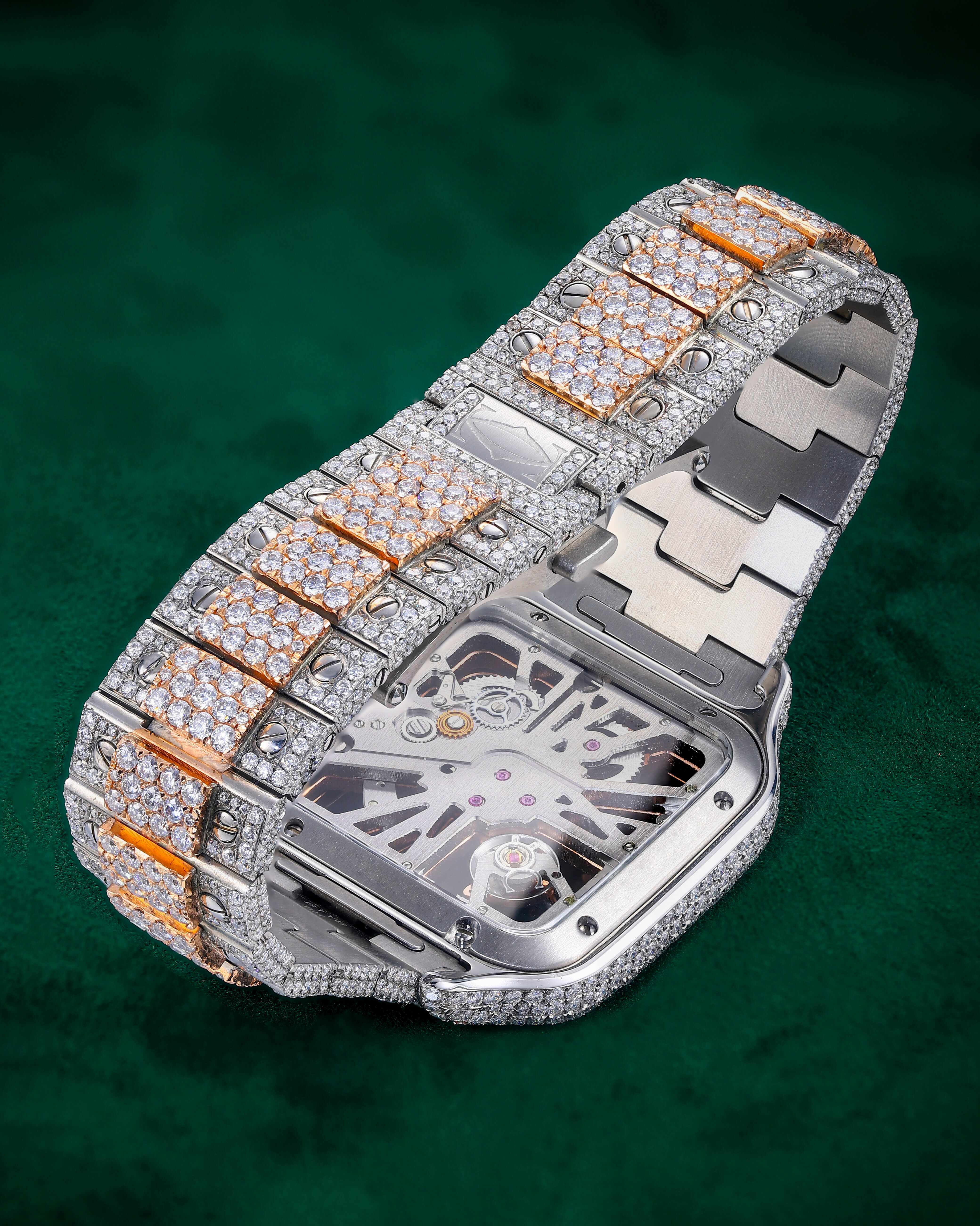 Skeleton Moissanite Watch – Two-Tone Iced Out Luxury Timepiece