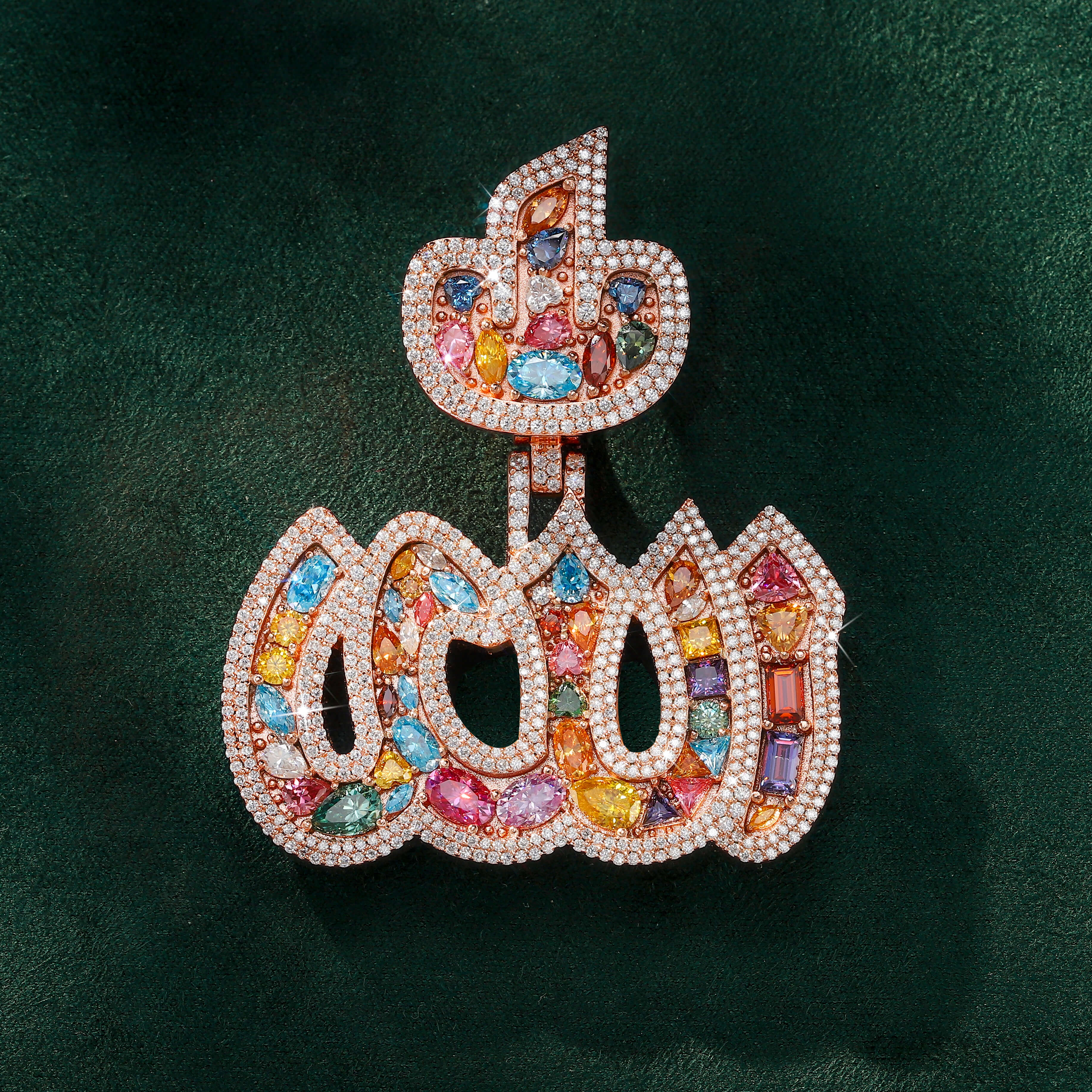 Moissanite 4.42 ctw Fancy Cut Color Allah Pendant by Sommarnox