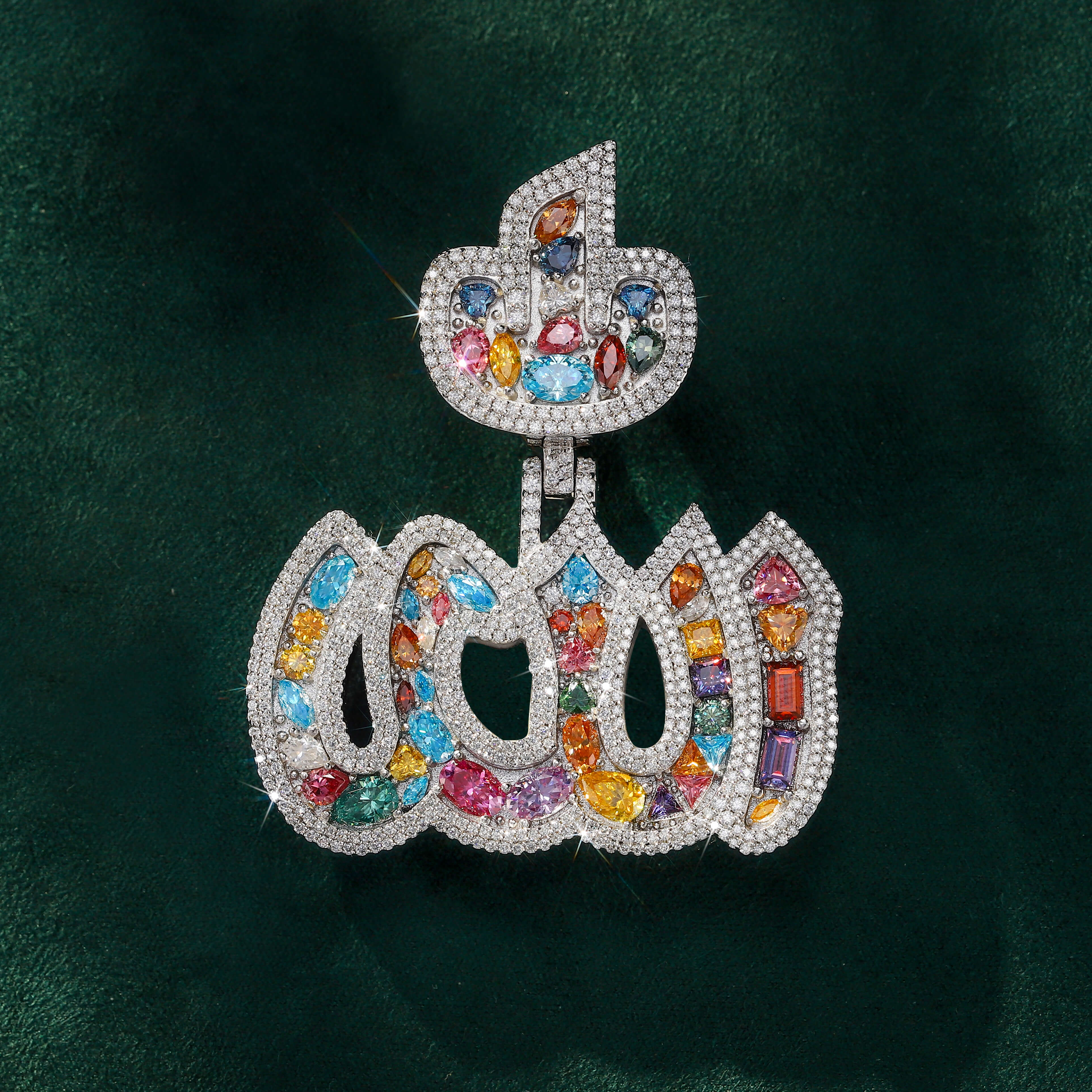 Moissanite 4.42 ctw Fancy Cut Color Allah Pendant – alternate product view 2