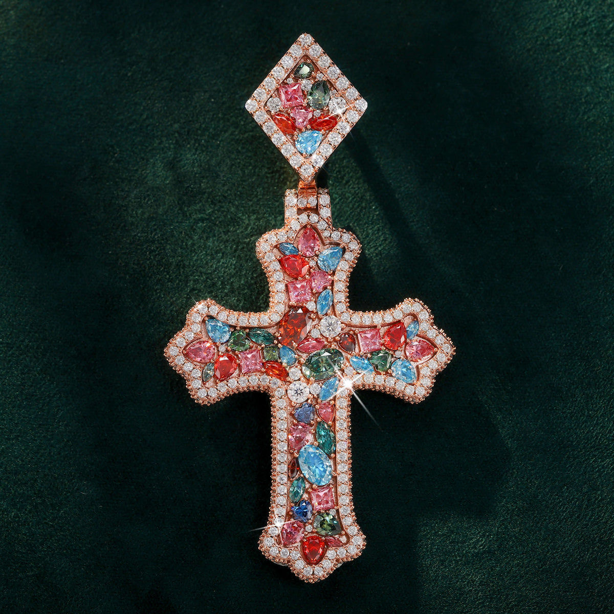 Moissanite Fancy Color Lace Edge Cross Pendant by Sommarnox