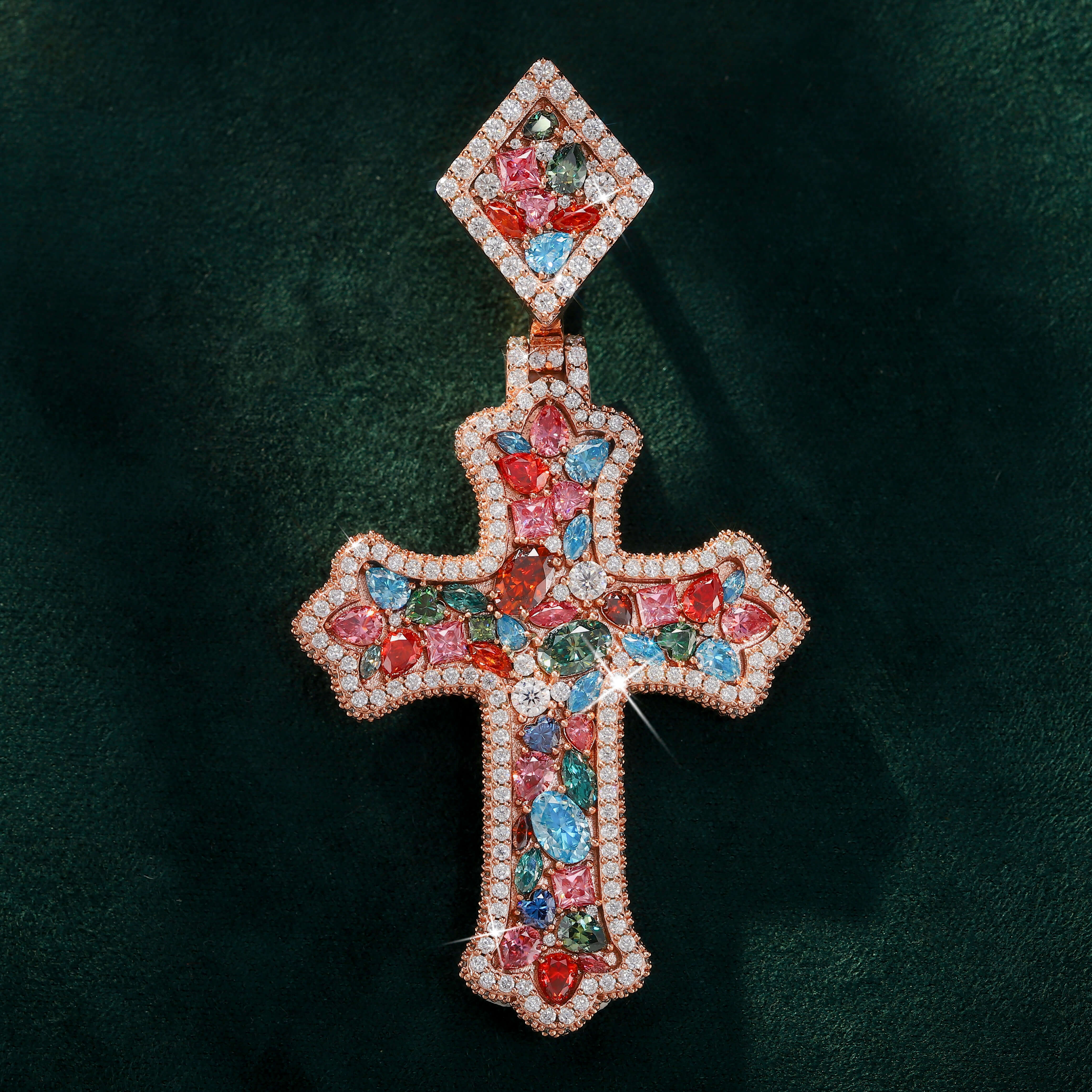 Moissanite Fancy Color Lace Edge Cross Pendant