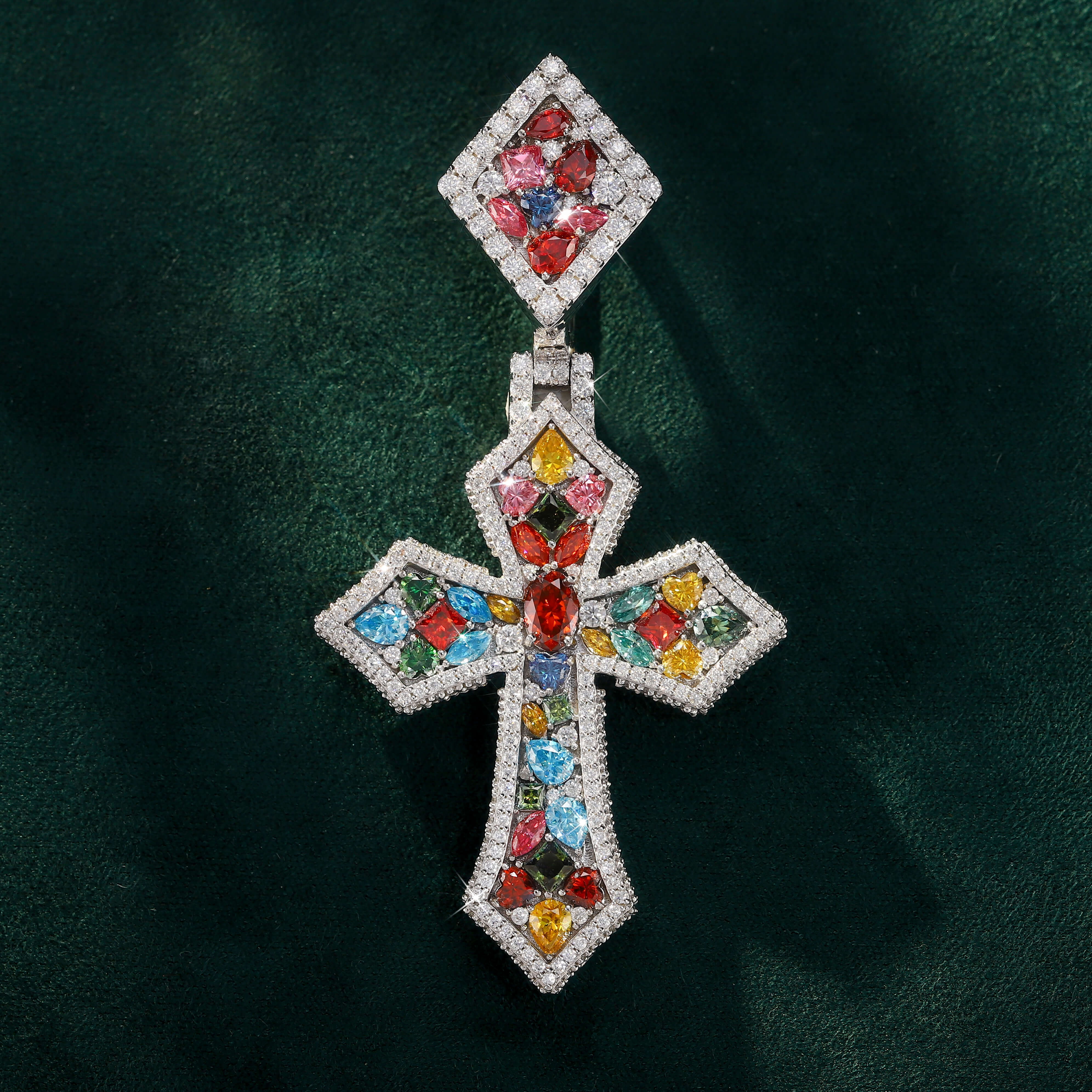 Moissanite Fancy Cut Color Cross Pendant