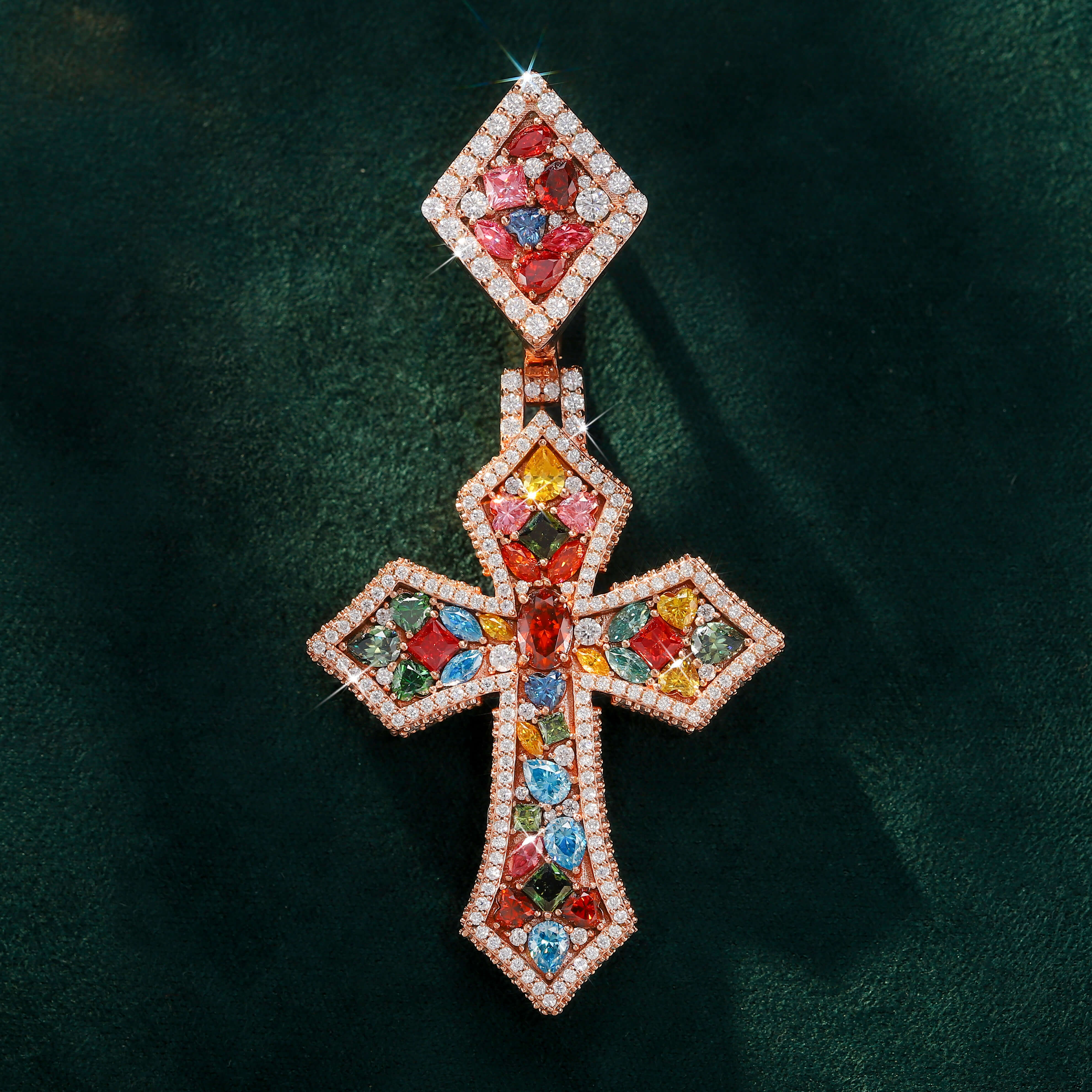 Moissanite Fancy Cut Color Cross Pendant